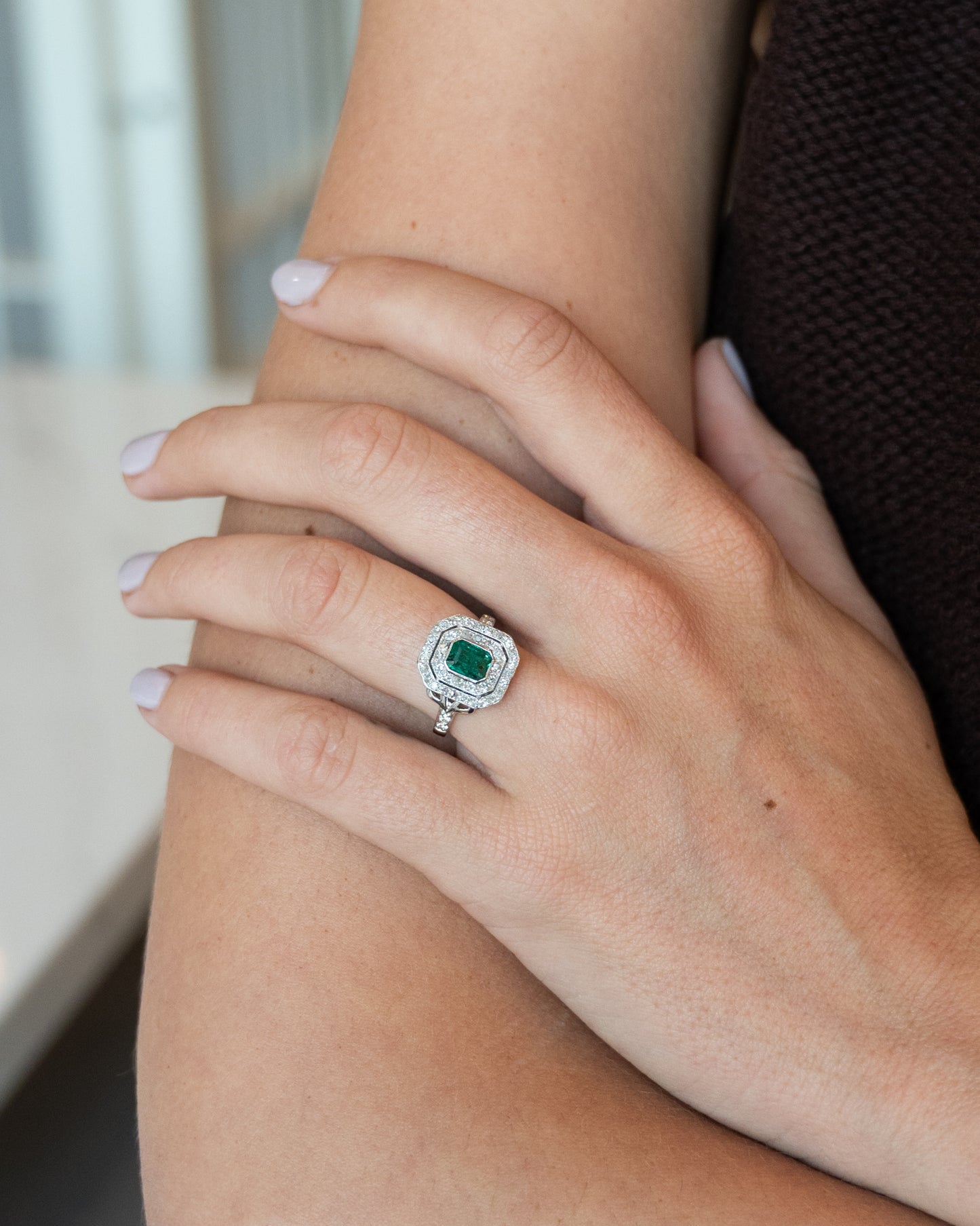 .86 Vintage Deco Emerald Cocktail Ring Platinum & 14k