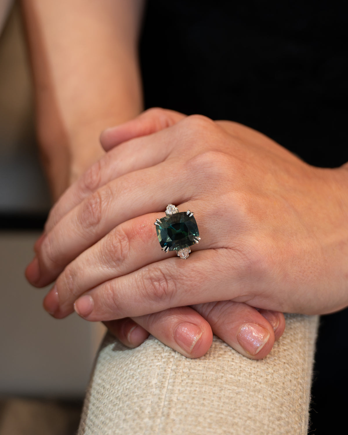 12.61 Radiant Cut Sapphire & Diamond Cocktail Ring Platinum