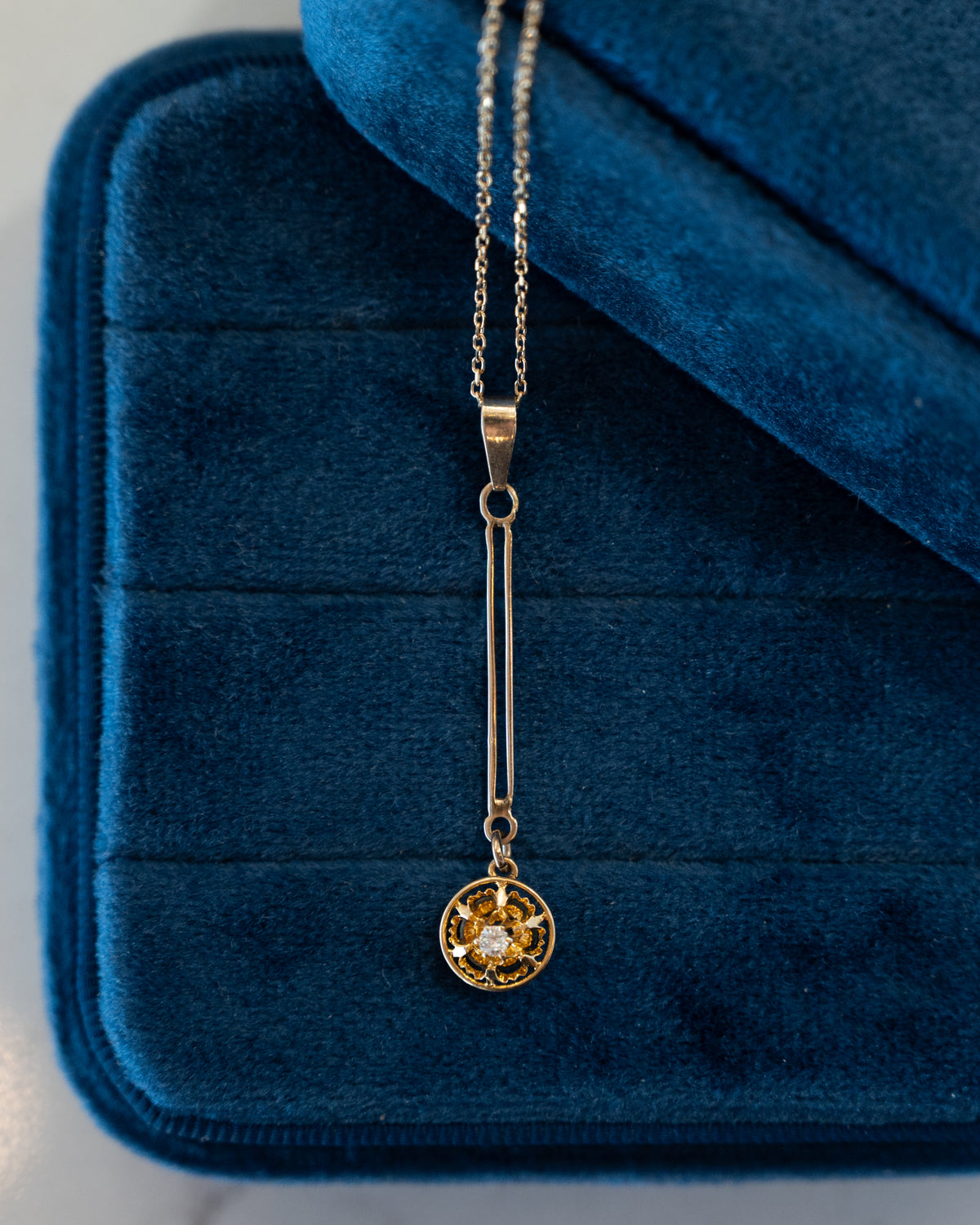 .04 Vintage Mid-Century Diamond Pendant Necklace 14k & 10k
