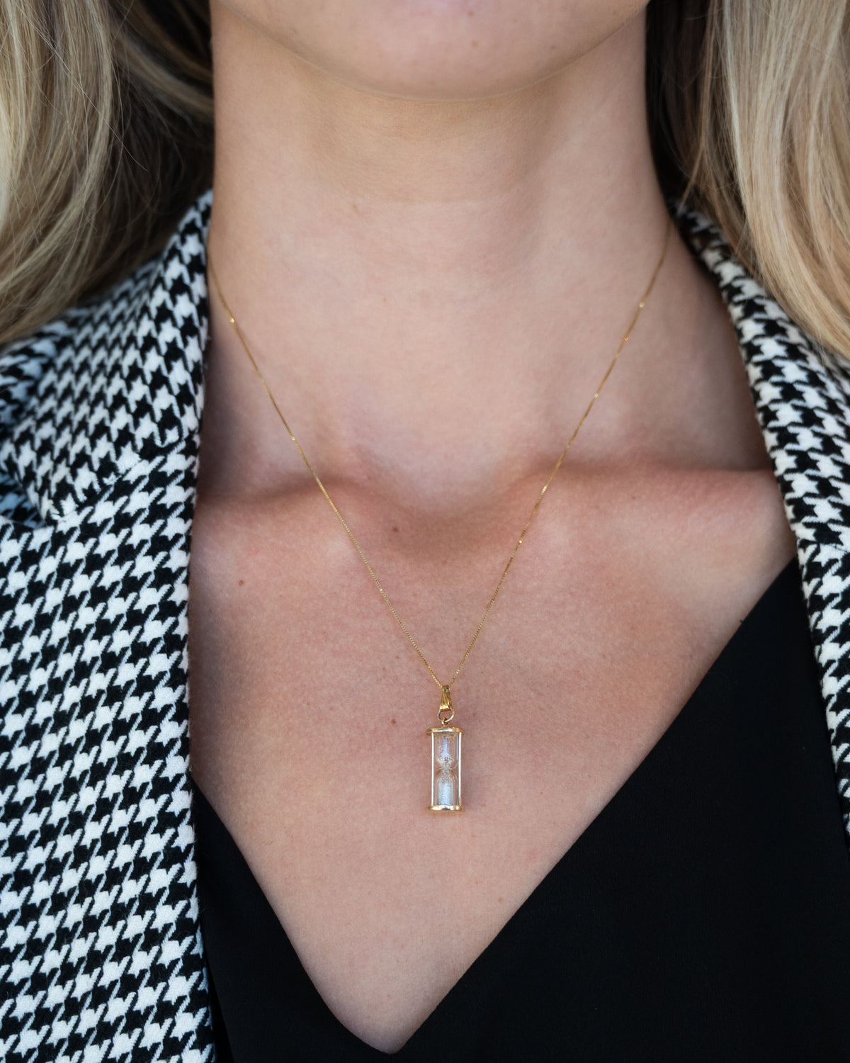 Diamond Dust Hourglass Pendant Necklace 14k Yellow Gold