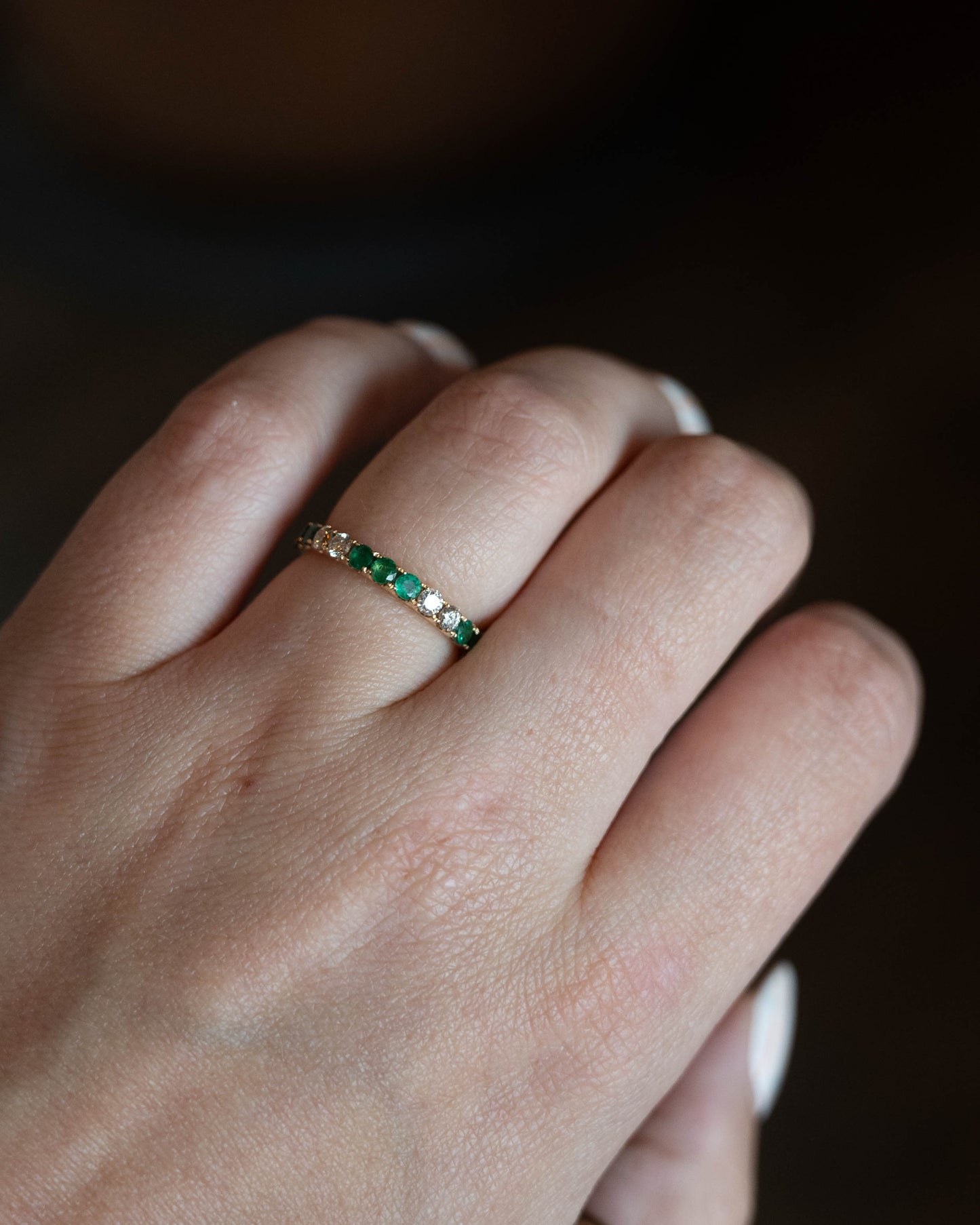 .63 Emerald & Diamond Half-Eternity Wedding Band 14k