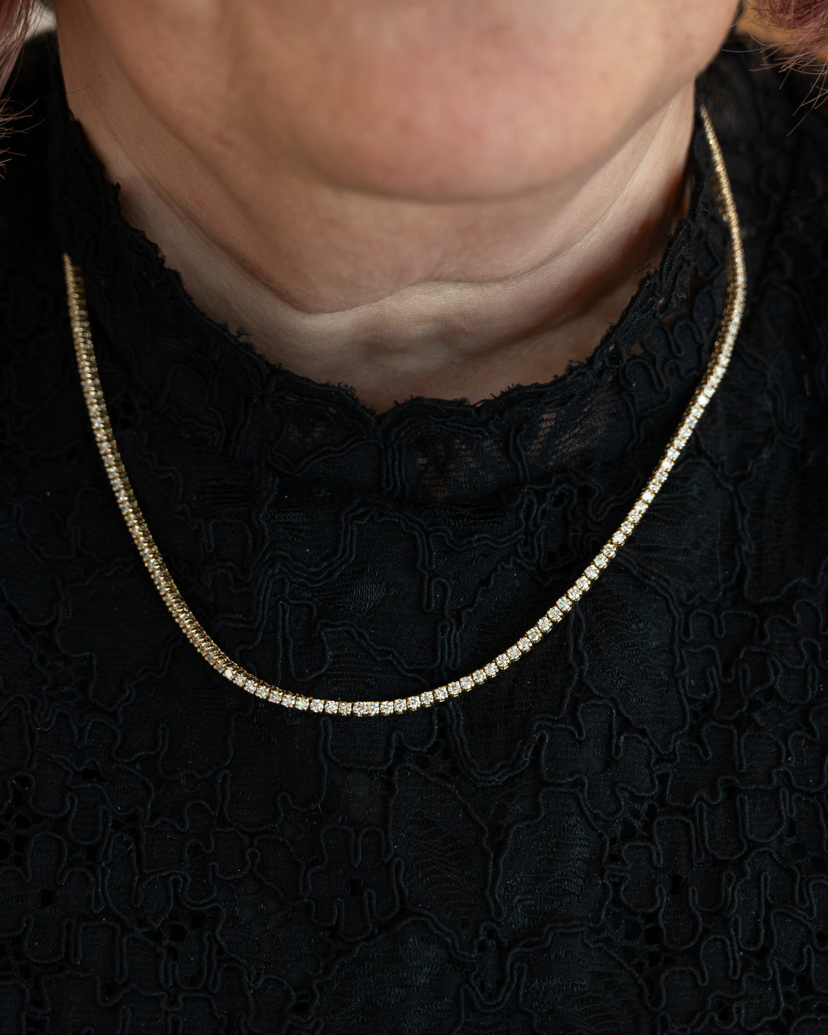5.82 Round Brilliant Diamond Tennis Necklace 14K Yellow Gold