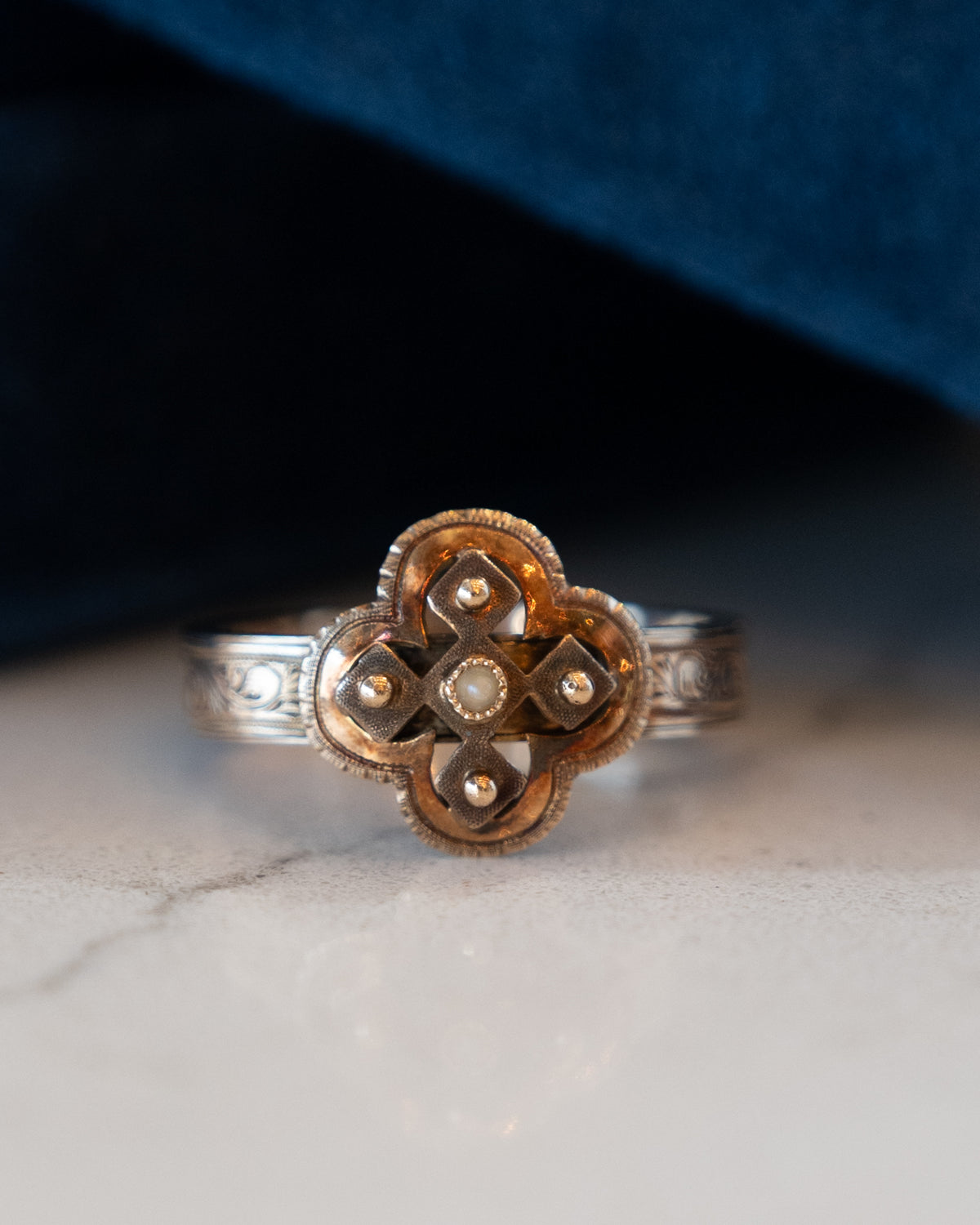 Antique Victorian Pearl Mourning Cocktail Ring 12k Rose Gold