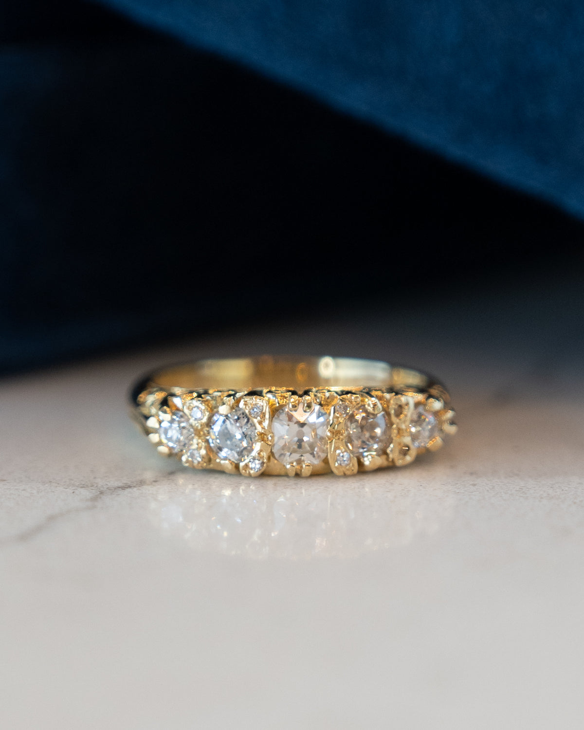 .94 Victorian Antique Old Mine Diamond Five Ring 18k