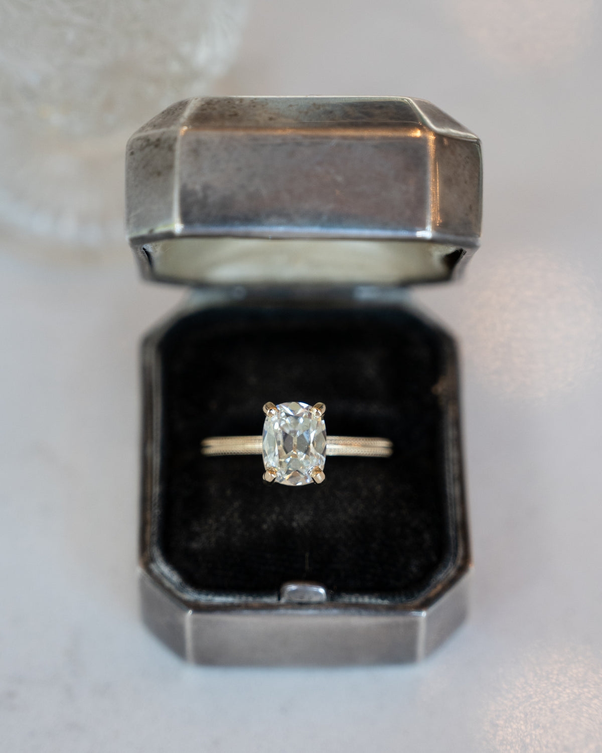 2.03 Elongated Old Mine Cushion Diamond Solitaire Ring 14k