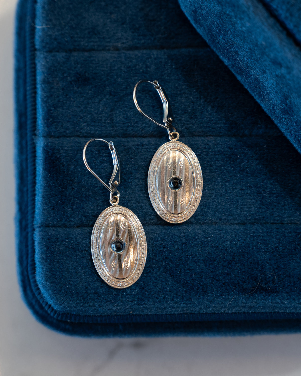 .32 Antique Art Deco Sapphire Earrings 14k White Gold