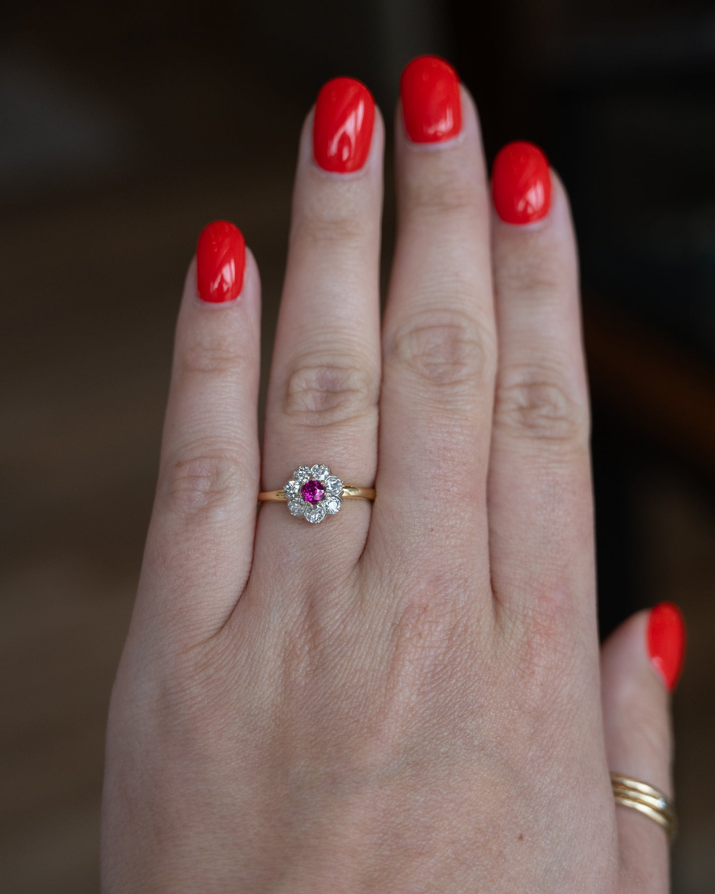 .21 Victorian Ruby & Diamond Halo Ring 14k & Platinum