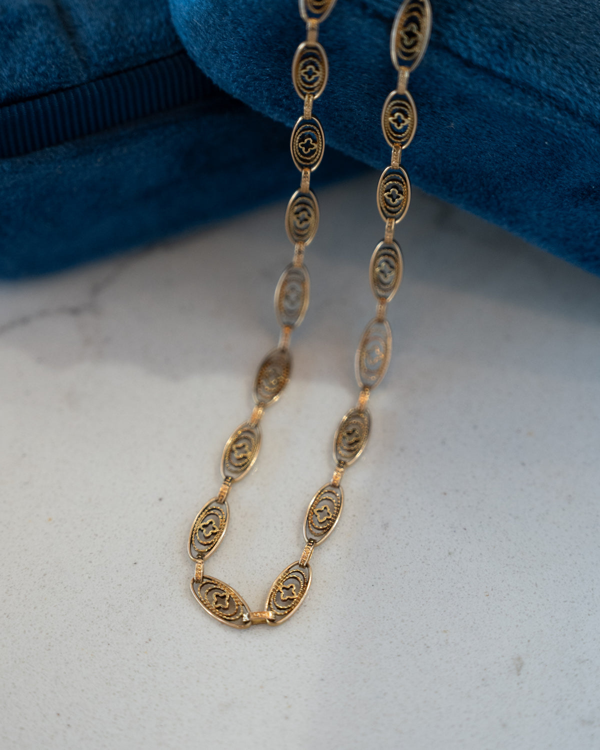 Antique Art Deco Oval Link Chain Necklace 14k Yellow Gold
