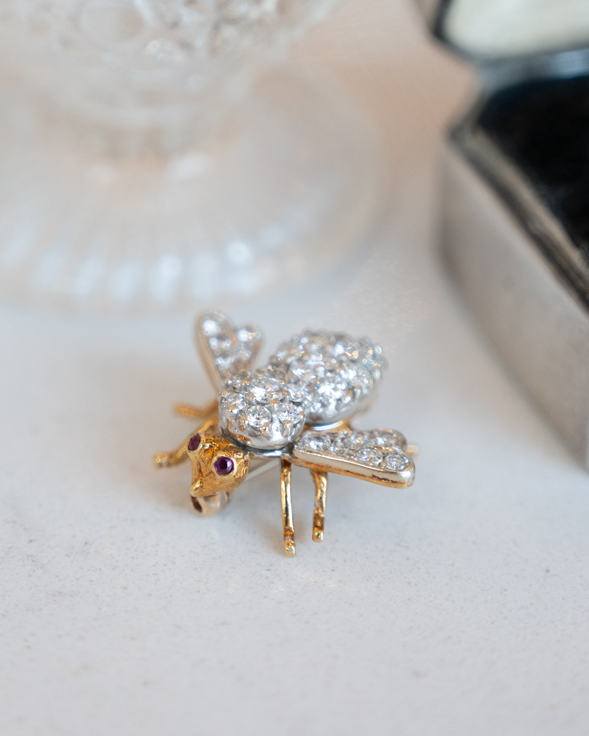 Diamond & Ruby Bee Brooch 14k Two-Tone 14k Gold