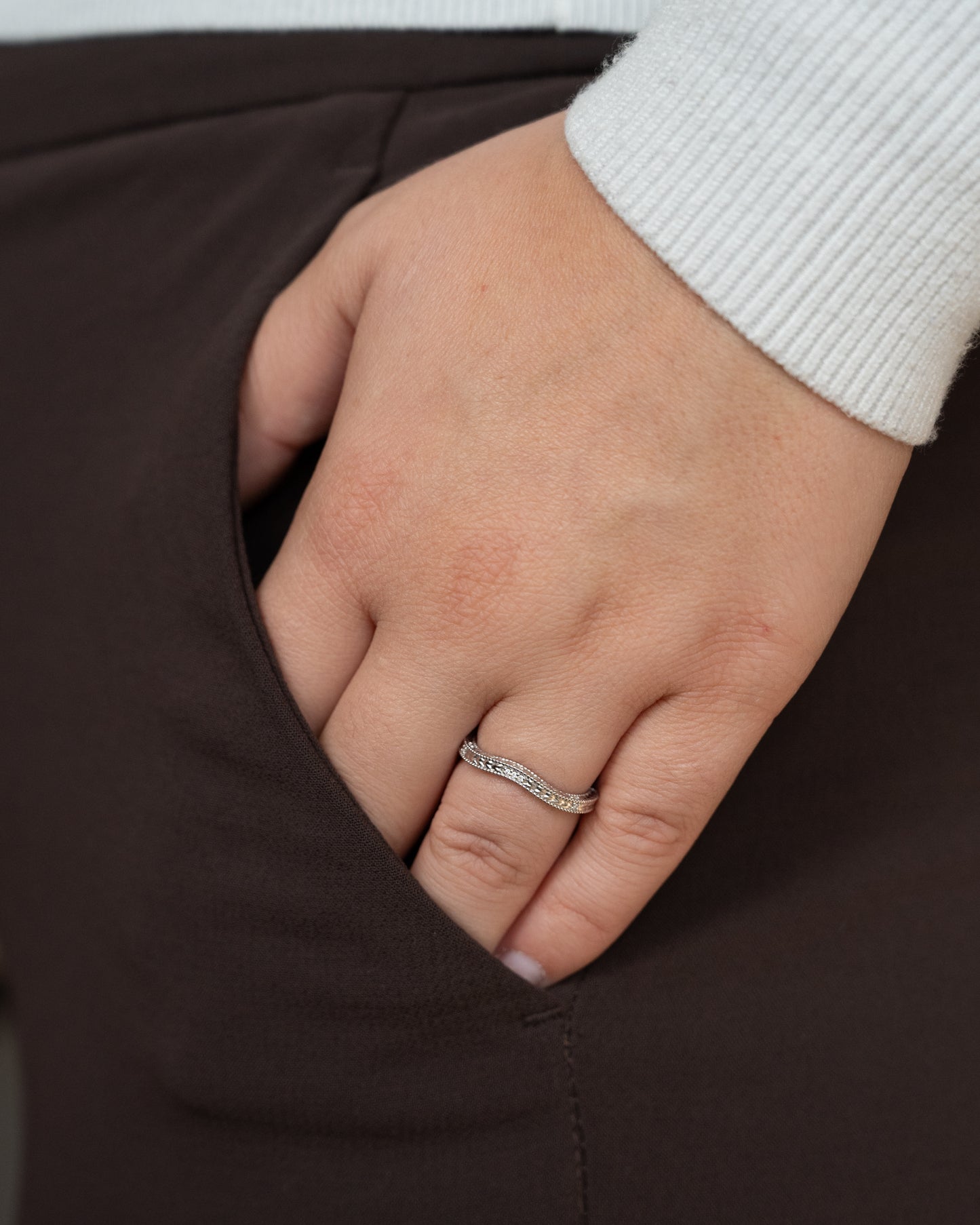 .03 Diamond Chevron Contoured Wedding Band 14k