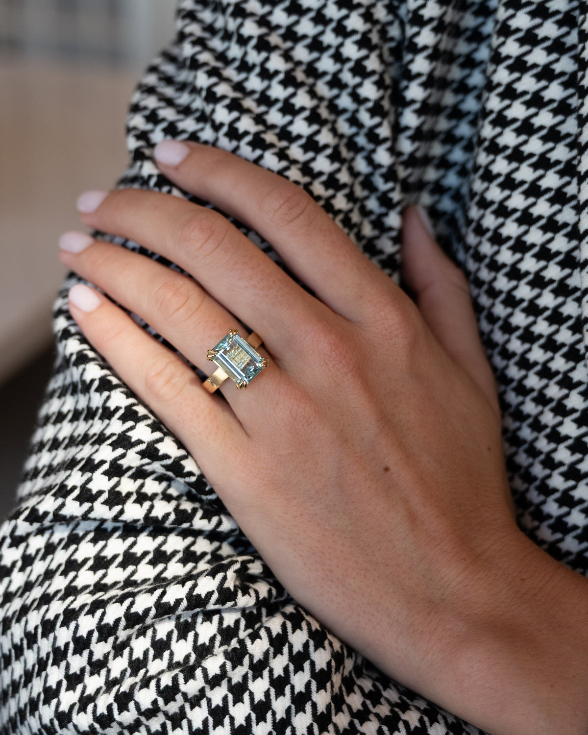 6.41 Emerald Cut Aquamarine Cocktail Ring 14k
