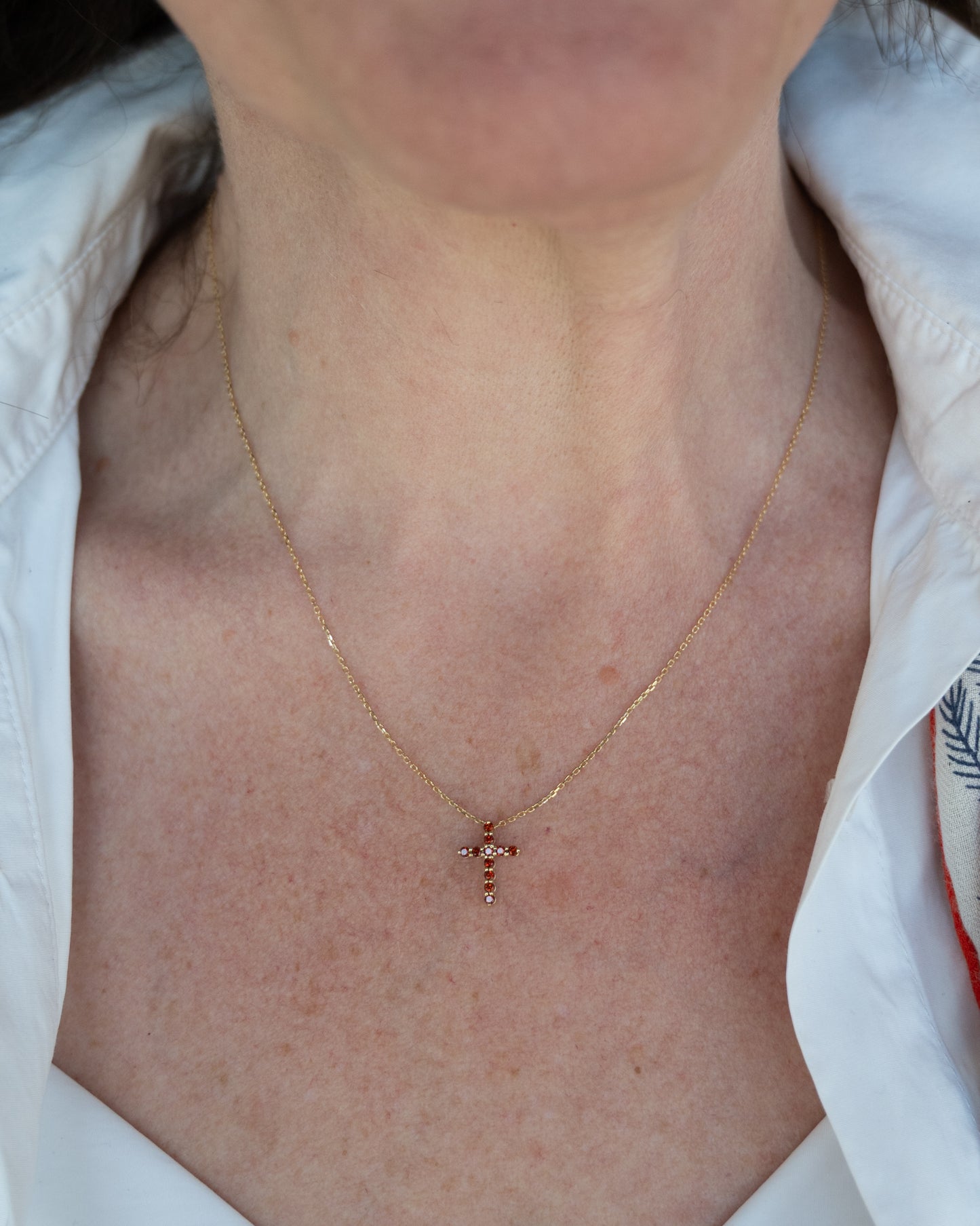 Garnet Cross Pendant Necklace 14k Yellow Gold