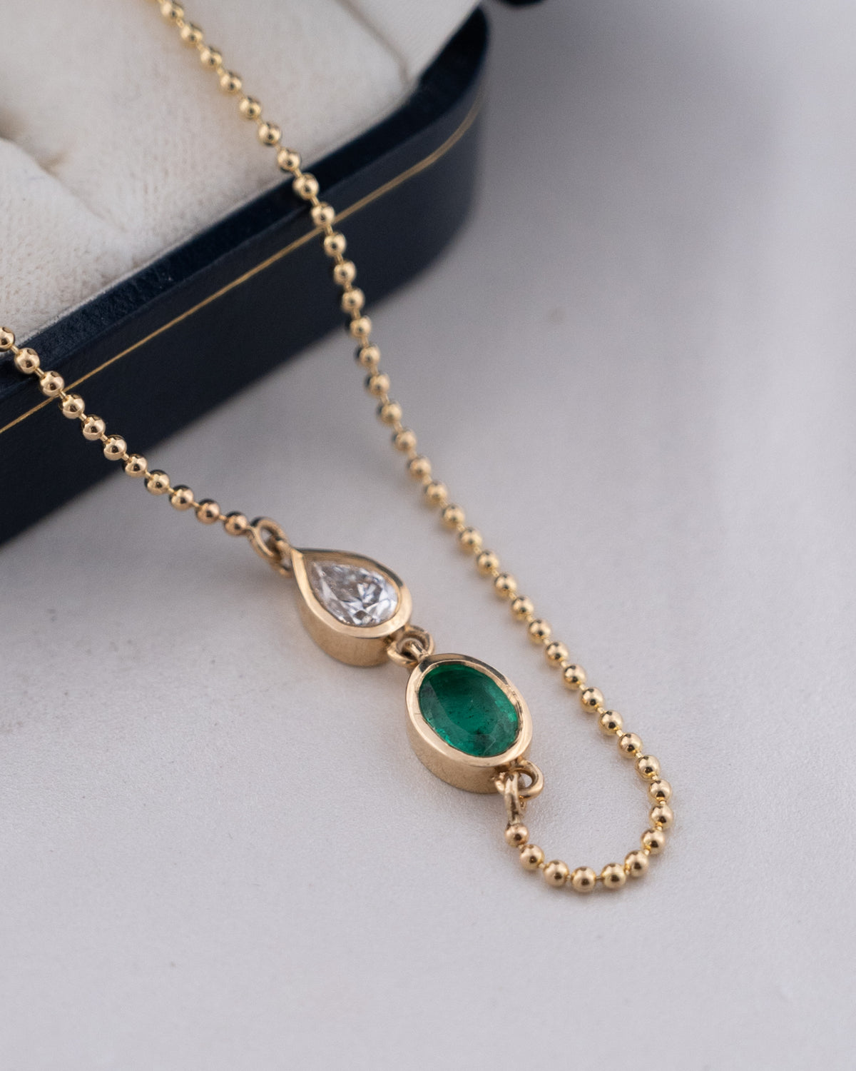 .51 Pear Diamond & Emerald Pendant Necklace 14k Gold