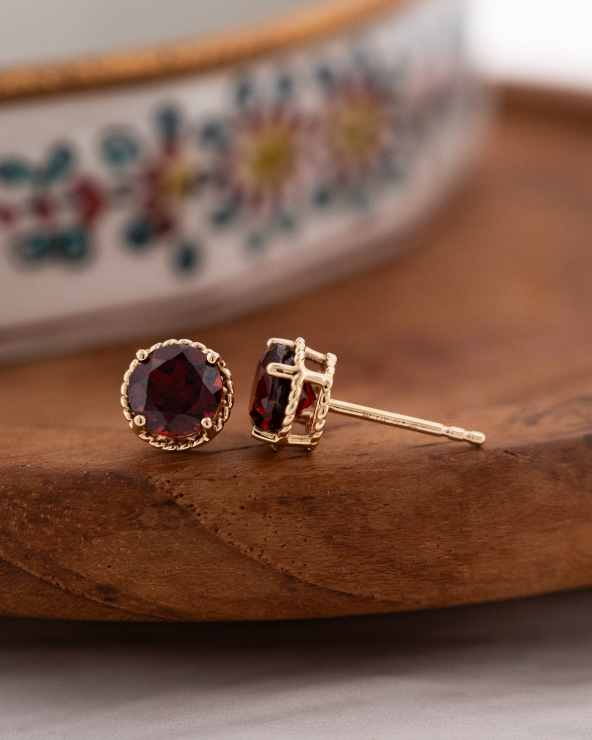 2.30 Round Garnet Stud Earrings 14k Yellow Gold