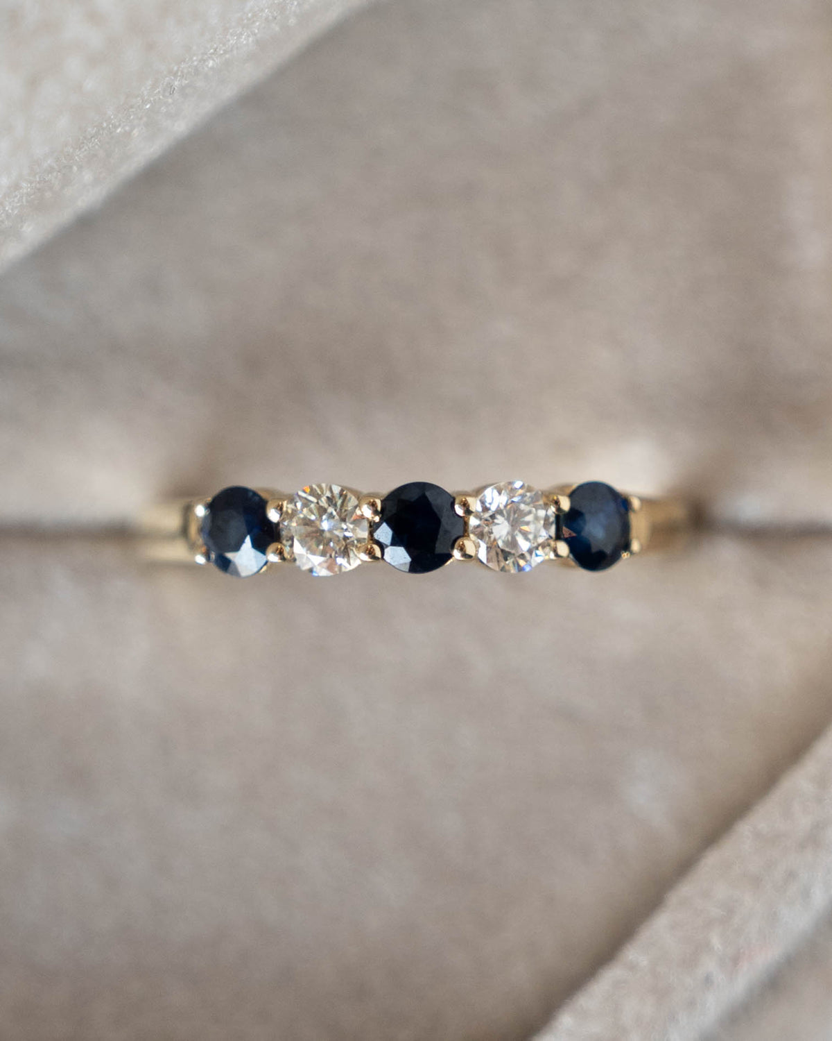 .53 Blue Sapphire & Diamond Five Stone Stacking Ring 14k