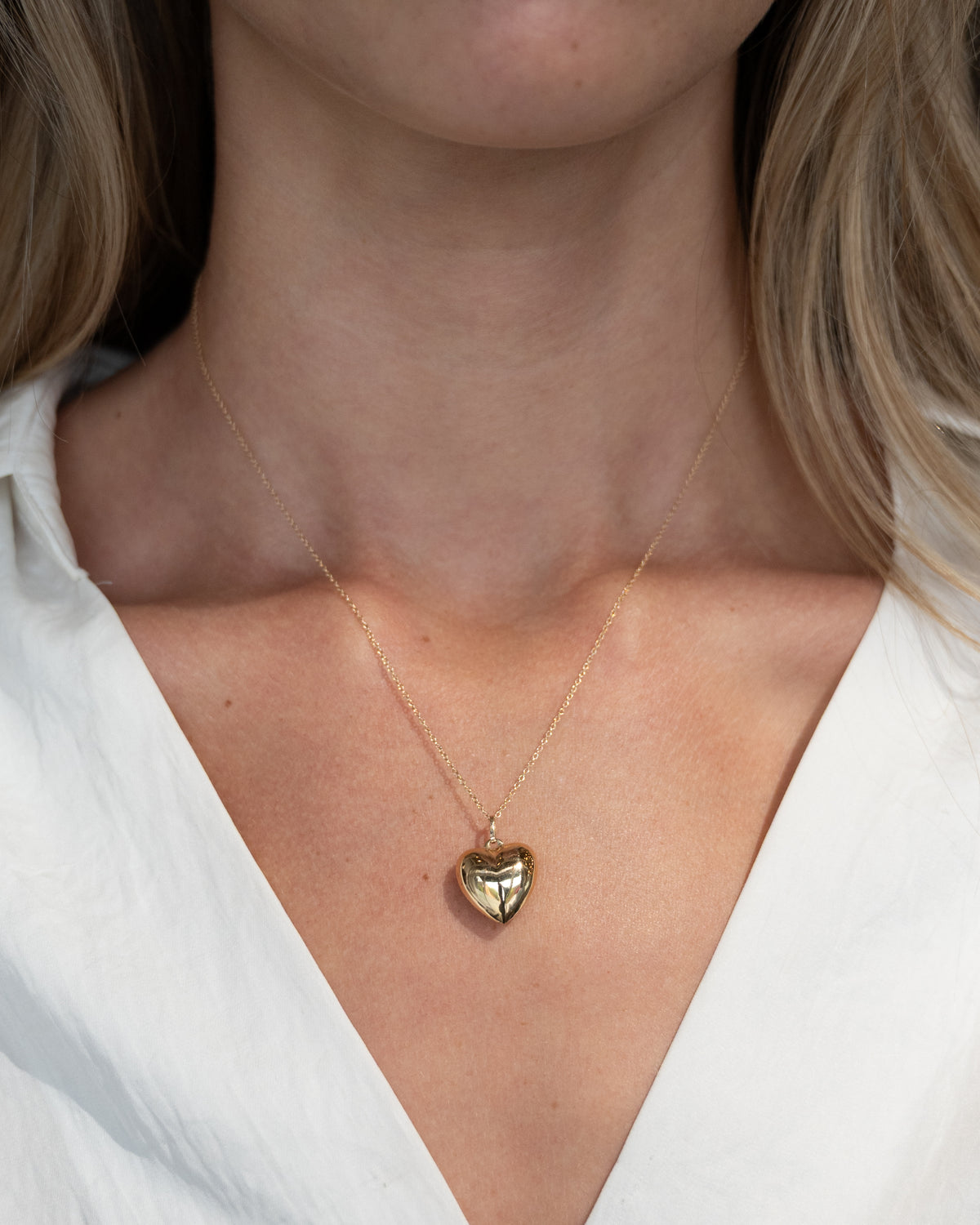 Puffy Heart Pendant Necklace 10k & 14k Yellow Gold