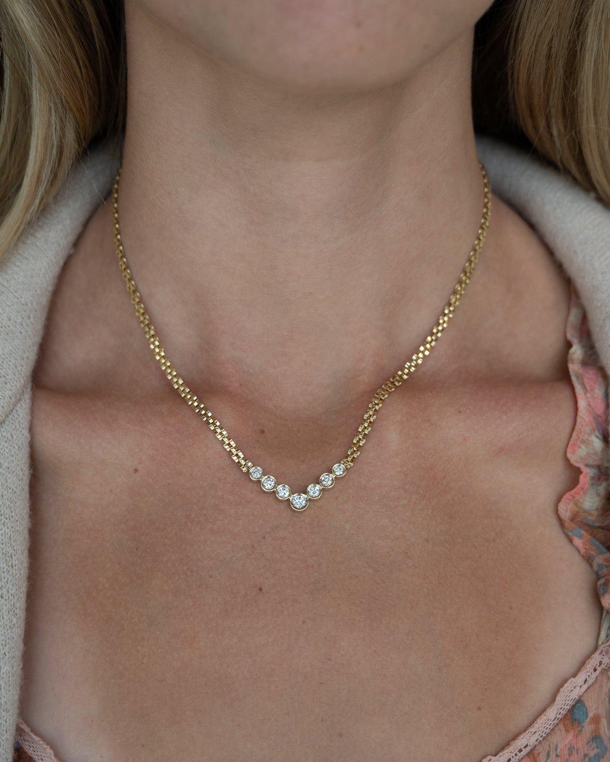 .89 Graduated Diamond V-Shape Necklace 14k