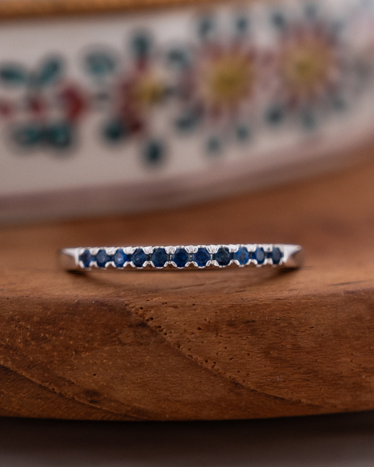 .22 French Set Sapphire Wedding Ring 14k Yellow Gold