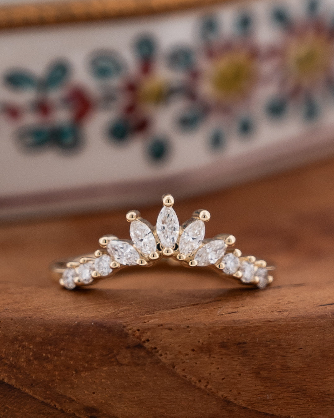 .39 Marquise Diamond Tiara Stacking Band 14k Yellow Gold