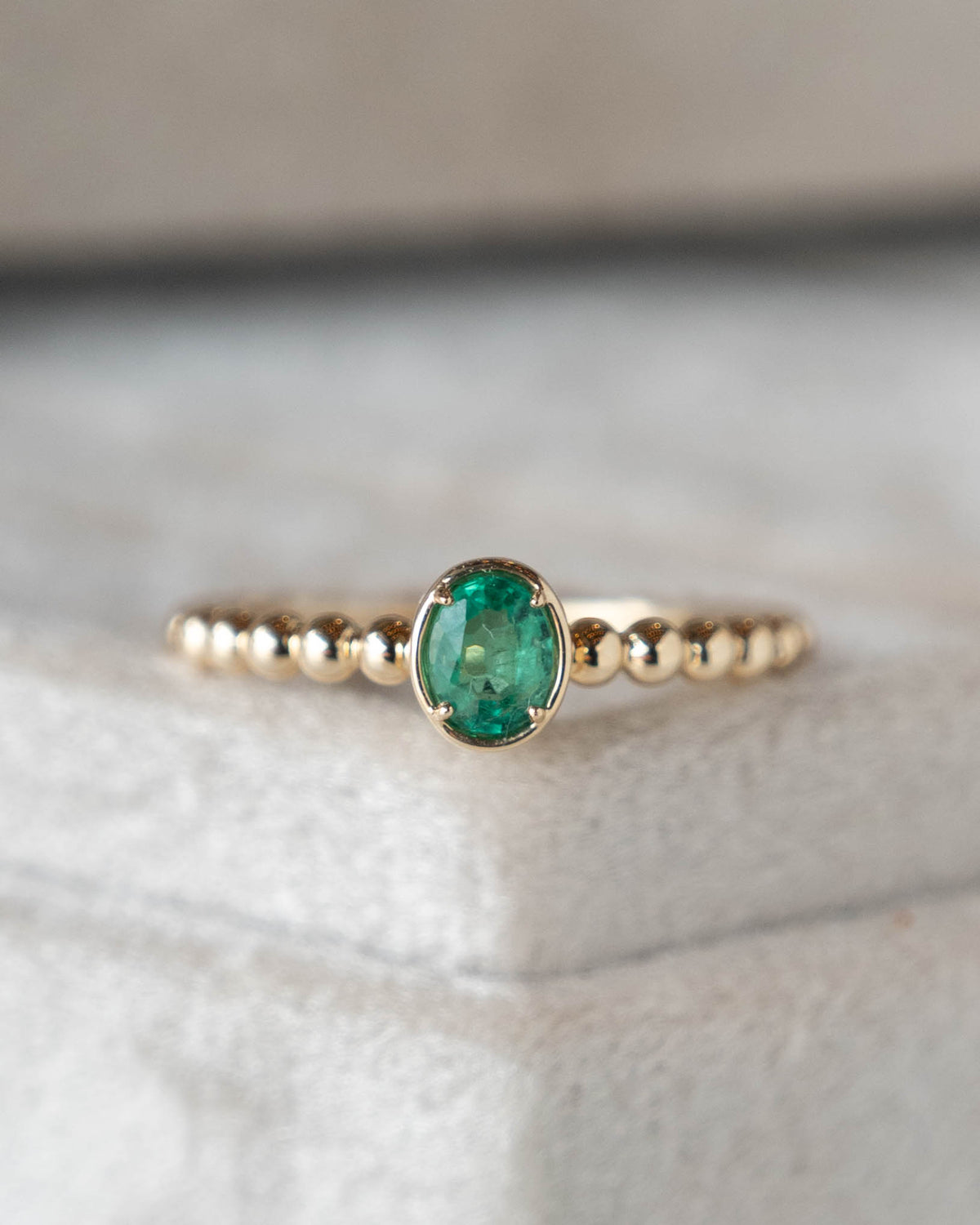.30 Oval Emerald Solitaire Stacking Ring 14k Yellow Gold