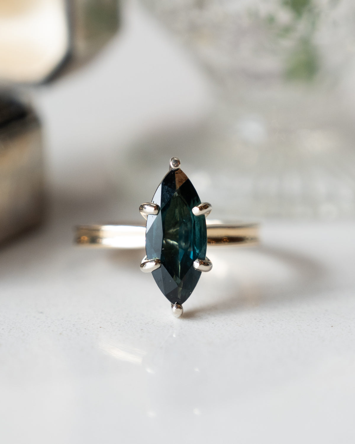 2.78 Marquise Green Sapphire Engagement Ring 14k