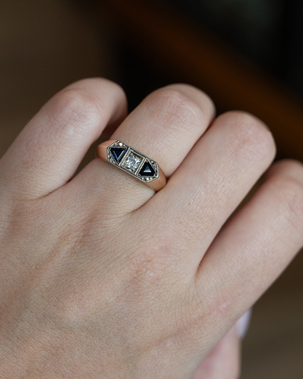 .19 Vintage Retro Men's Diamond & Sapphire Ring 14K