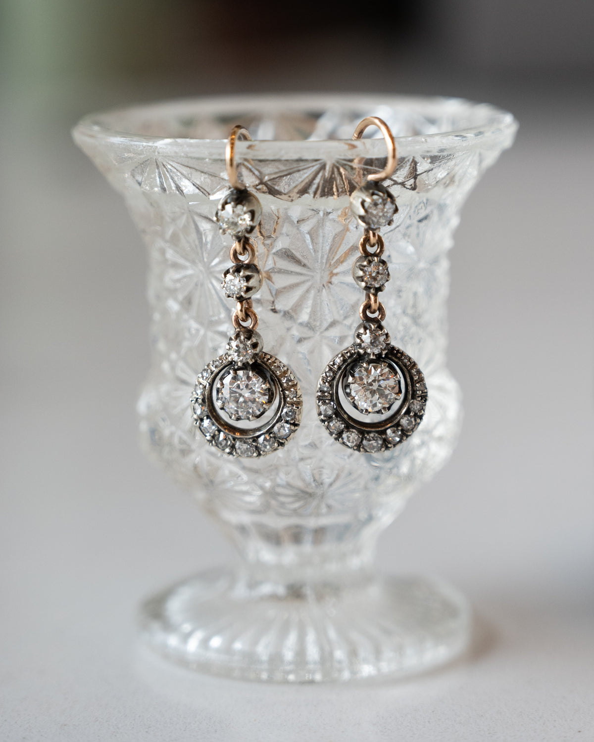1.24 Antique Victorian Diamond Earrings 14k & Sterling Silver