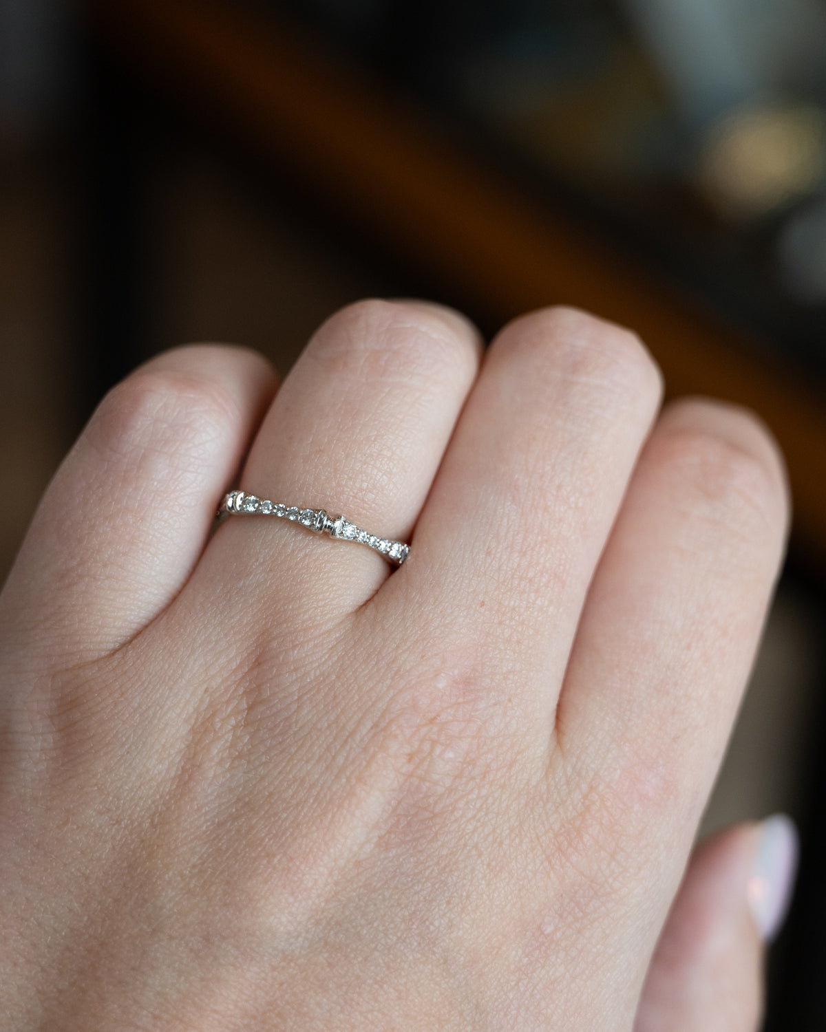 .14 Diamond Bamboo Pave Stacking Ring 14k White Gold
