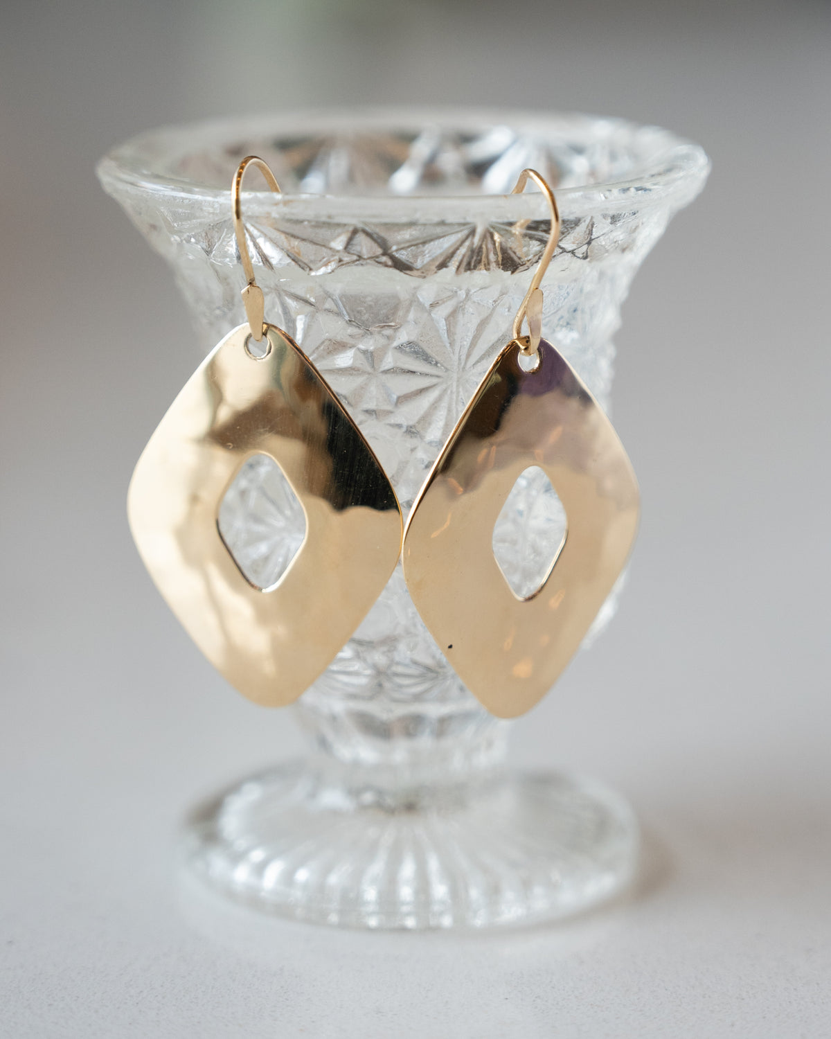 Hammered Kite Drop Earrings 14k Yellow Gold