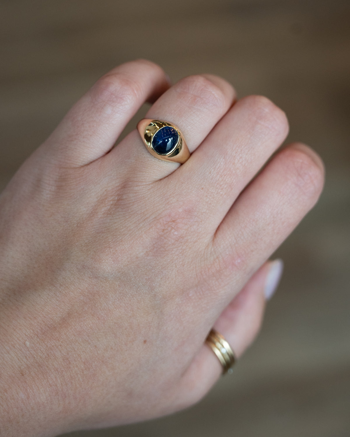 3.10 Blue Sapphire Cabochon Men's Ring 14k