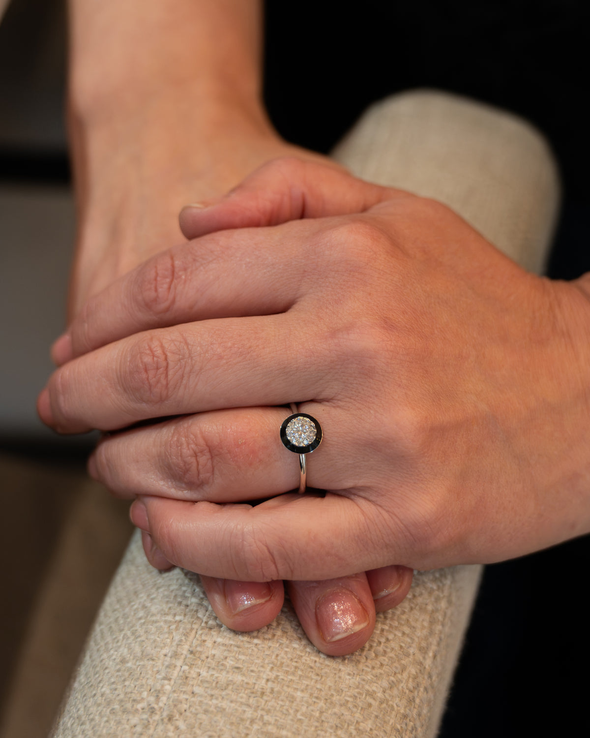 .23 Diamond & Black Enamel Cocktail Ring Platinum