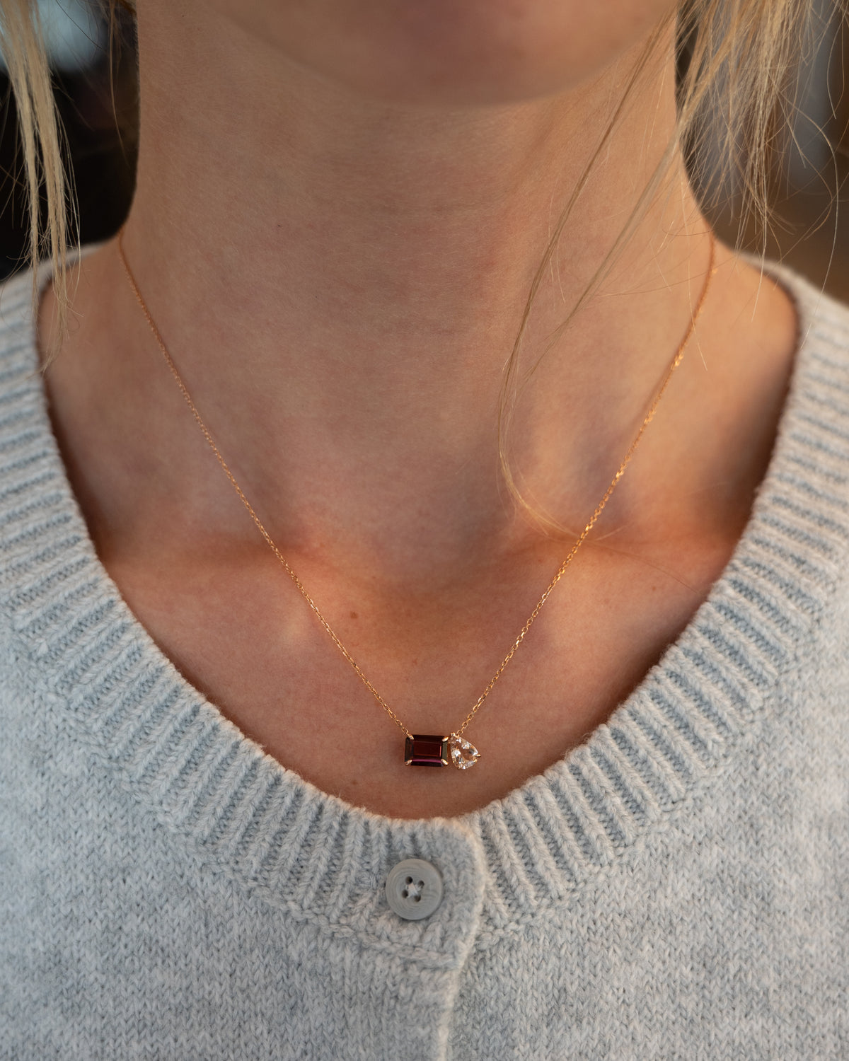 Tourmaline & Morganite Toi et Moi Pendant 14k Rose Gold