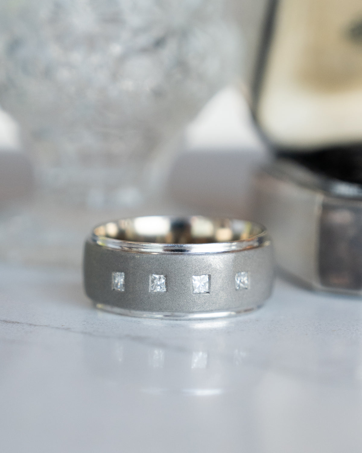 .16 Men's Princess Diamond Wedding Band 14k White Gold
