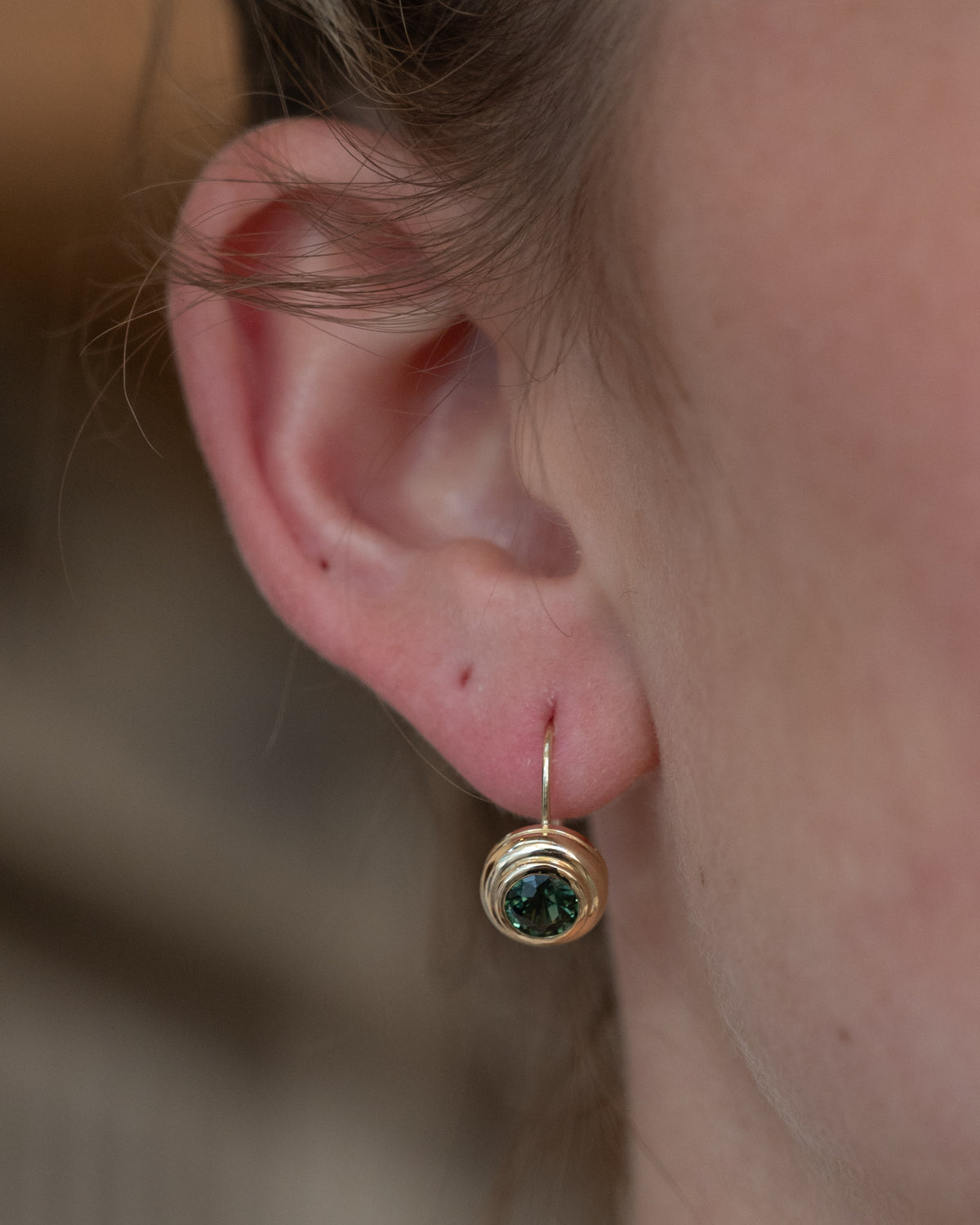 1.30 Green Sapphire Drop Earrings 14k Yellow Gold