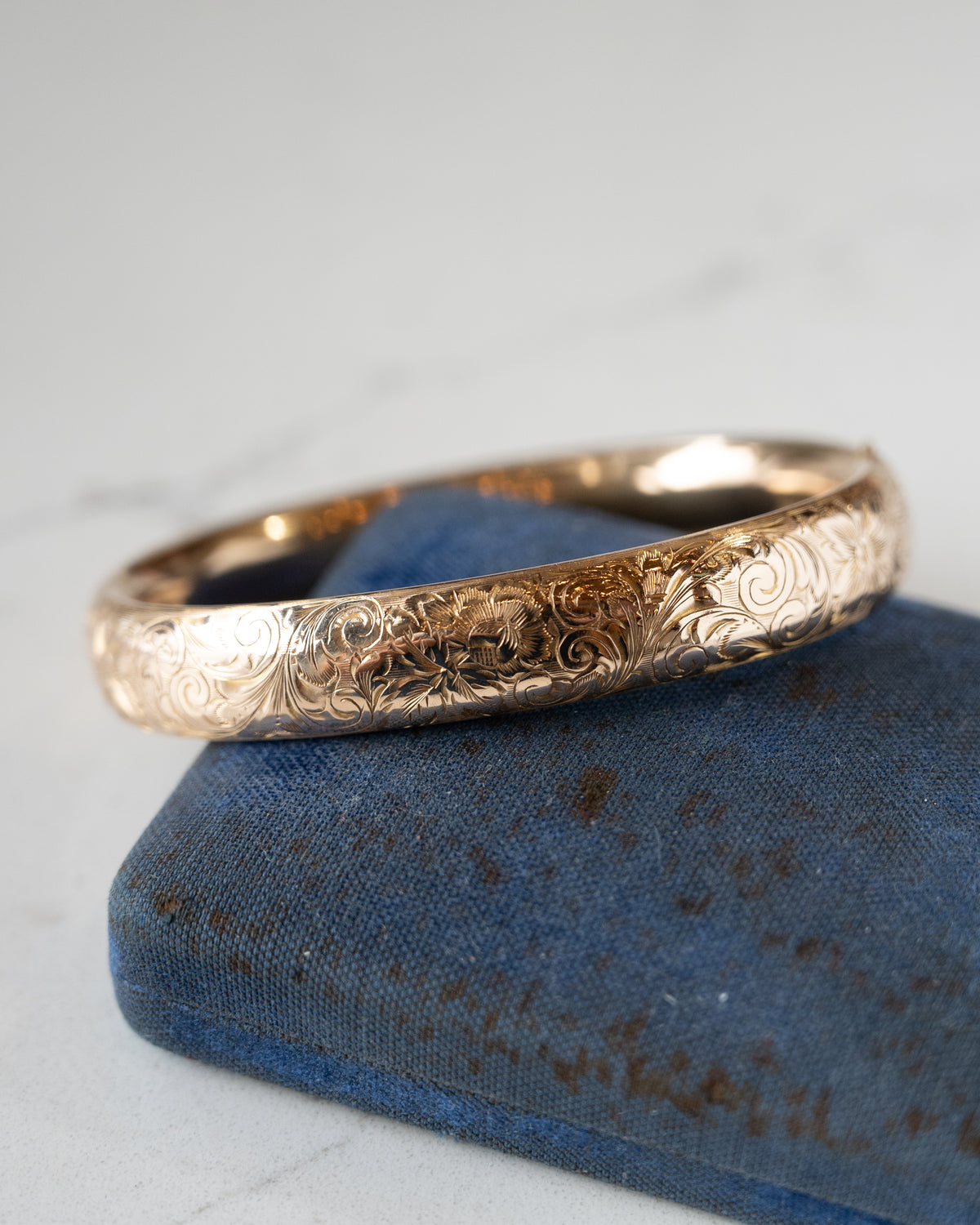 Antique Art Nouveau Floral Bangle Bracelet 10k Rose Gold
