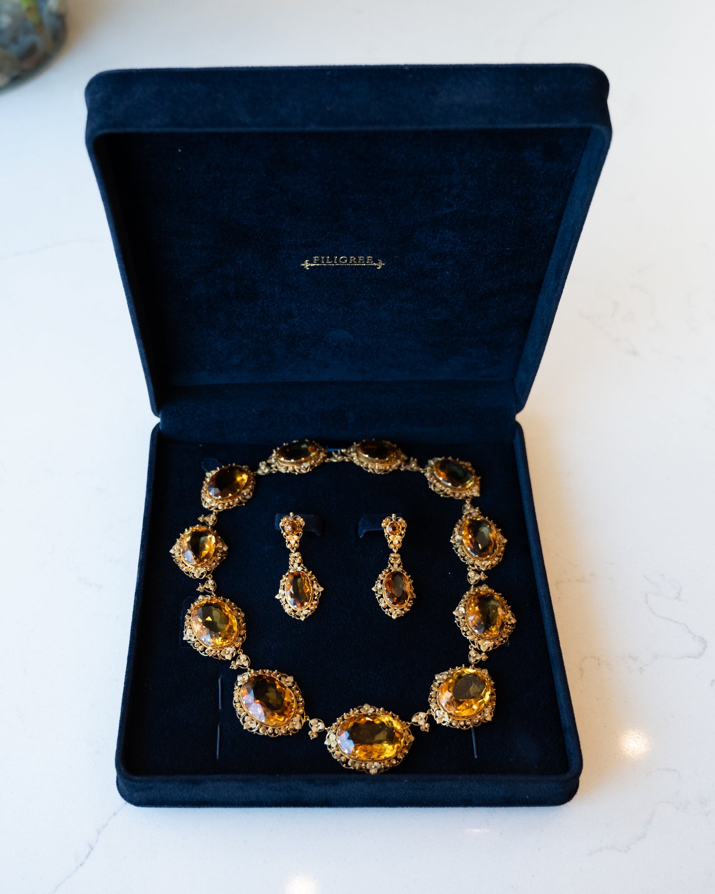 200.15ct Victorian Citrine Necklace & Earring Set 14k