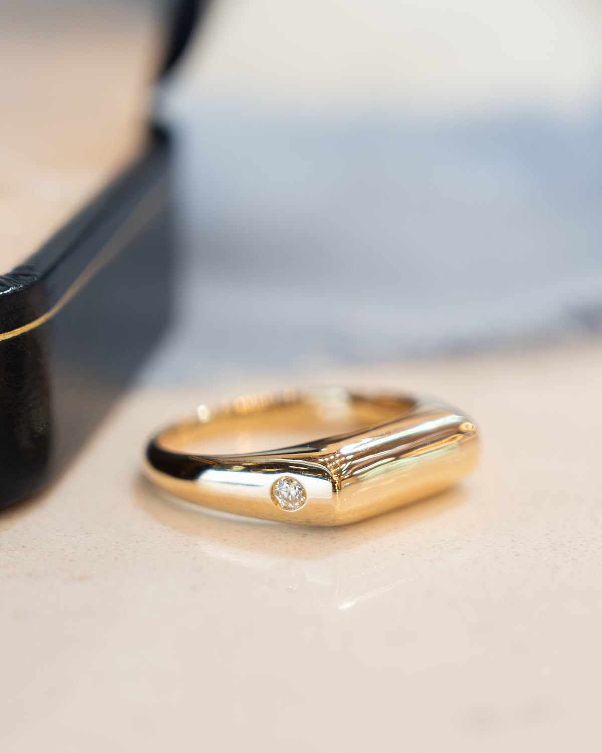 .08 Diamond Bar Signet Stacking Ring 14k