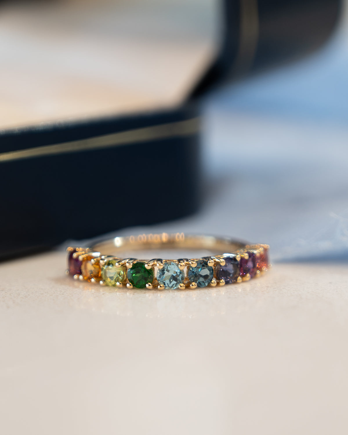 1.15 Rainbow Gemstone Stacking Ring 14k Yellow Gold