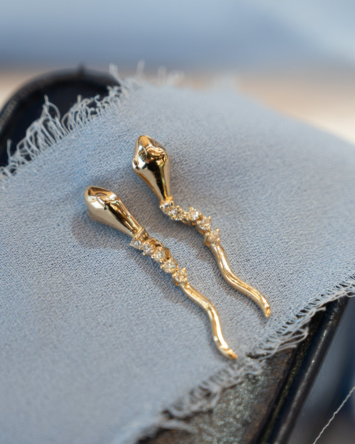 .17 Diamond Snake Drop Earrings 14k Yellow Gold