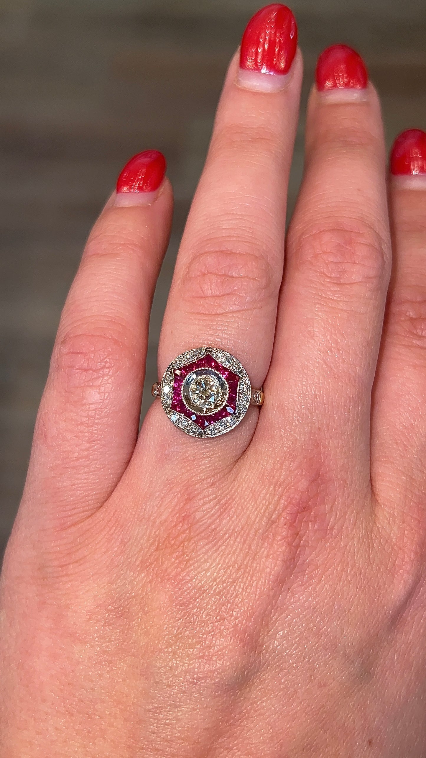 .76 Transitional Diamond & Ruby Cocktail Ring in 14k