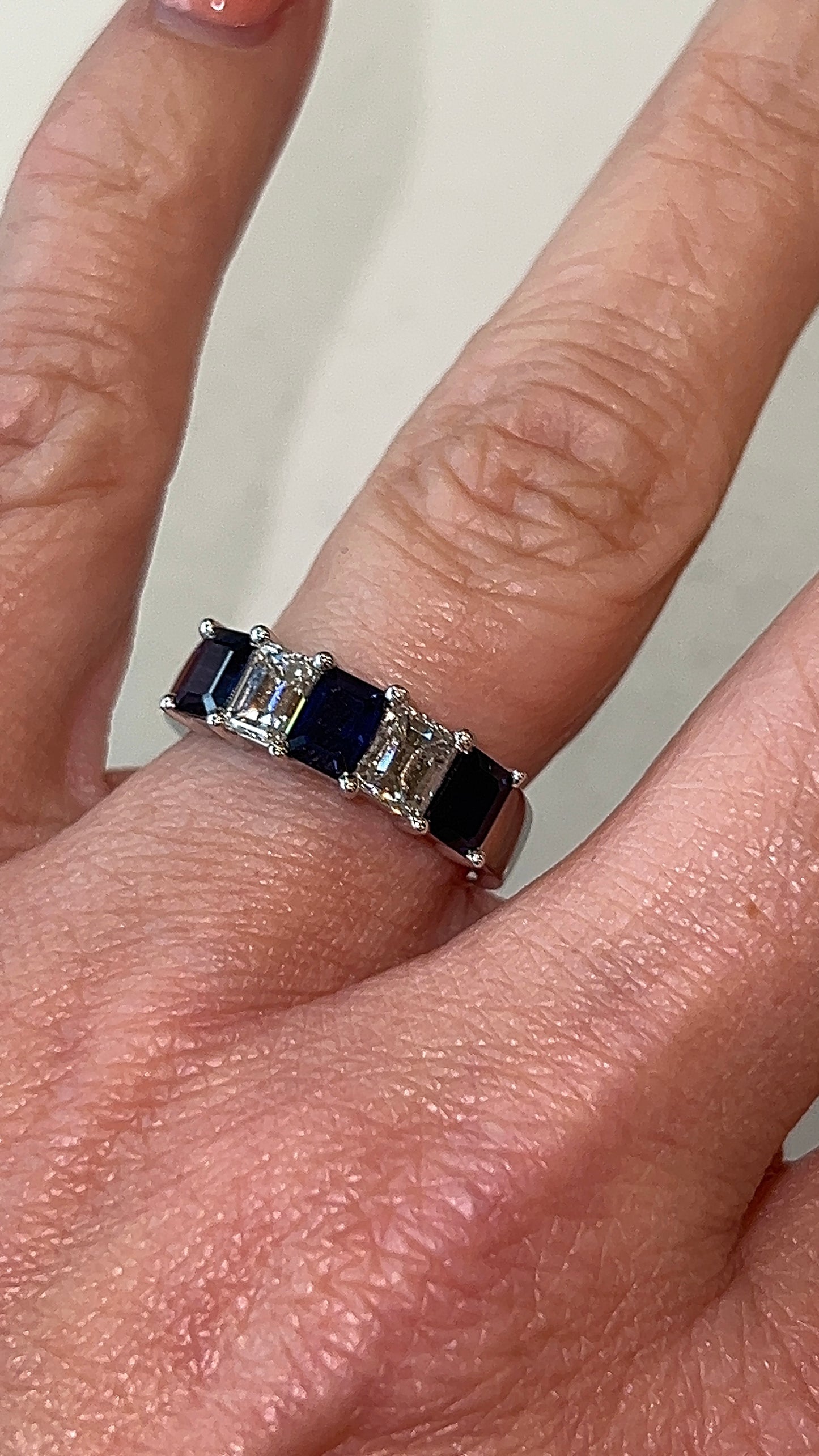 Emerald Cut Sapphire & Diamond Five Stone Ring in 18k