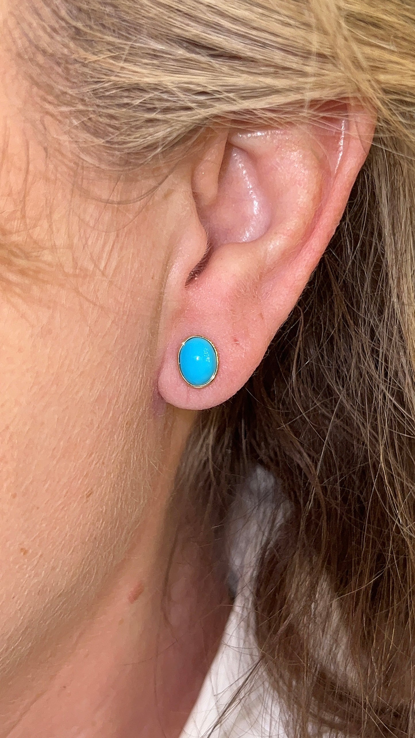 2.65 Cabochon Turquoise Stud Earrings in 14k