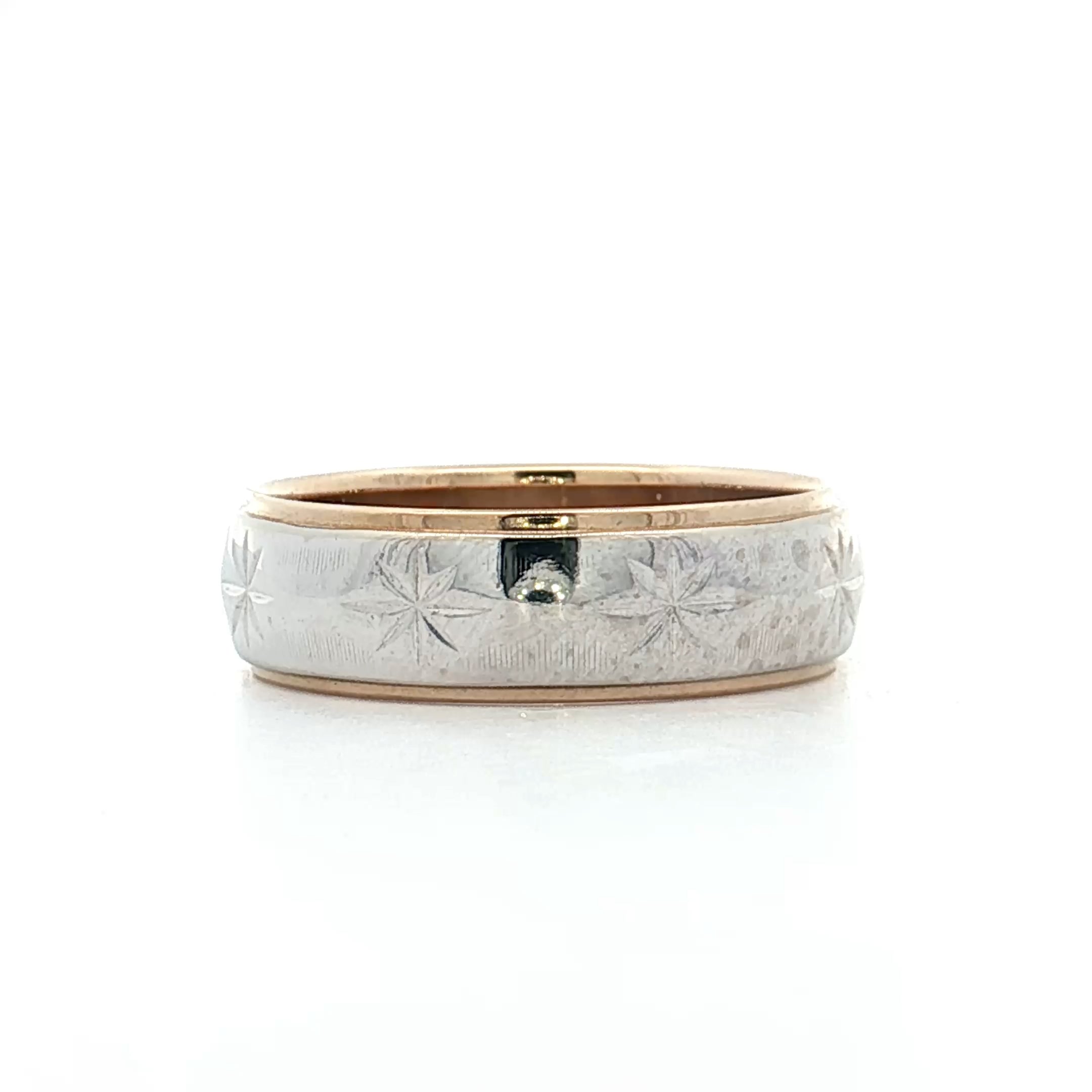 THE STAR CLUB　/ 　TWO BAND MEN　/　35TH Mens Vintage Retro Star Two-Tone Wedding Band 14k – Filigree Jewelers