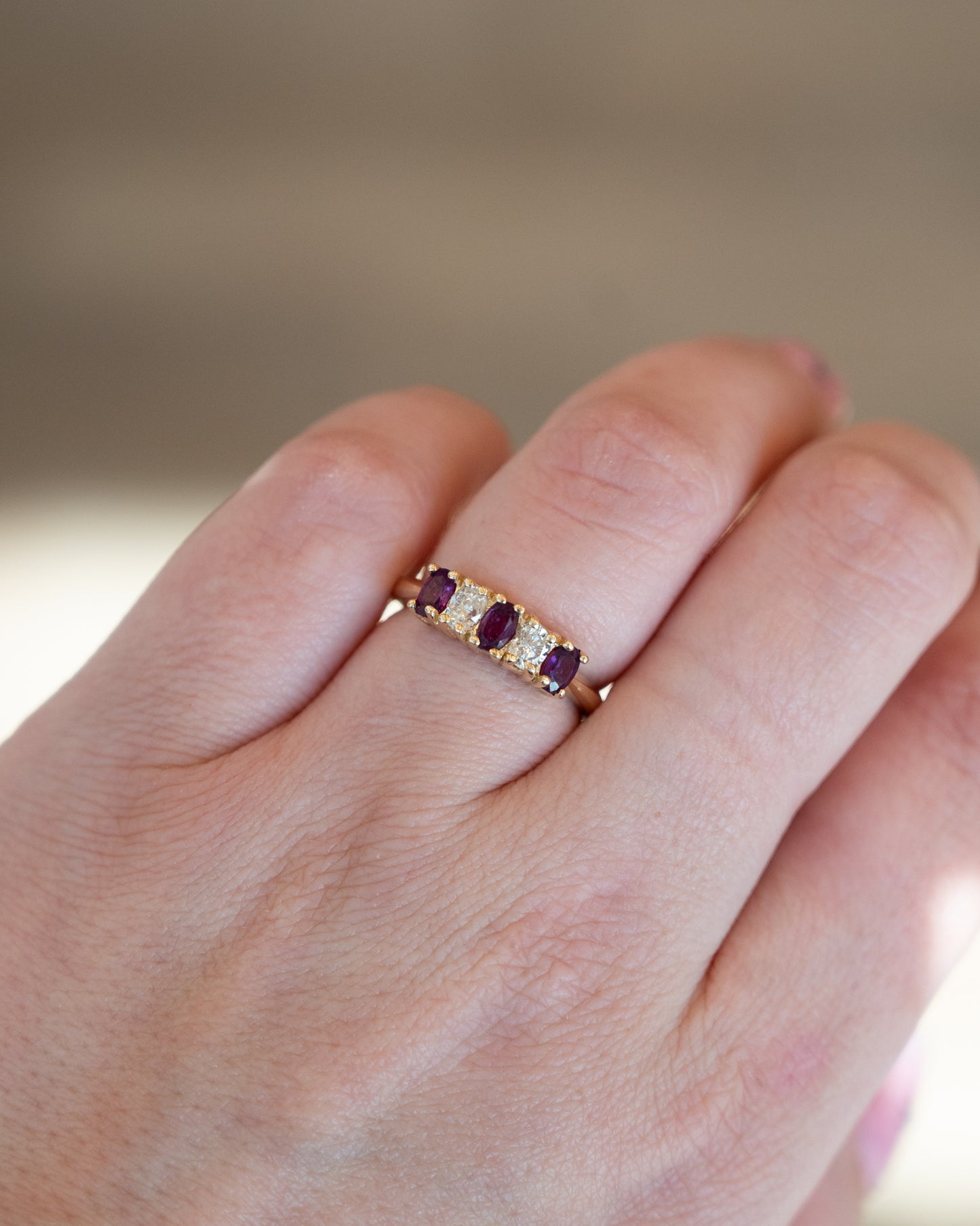 Ruby & Diamond Five Stone Ring 14k