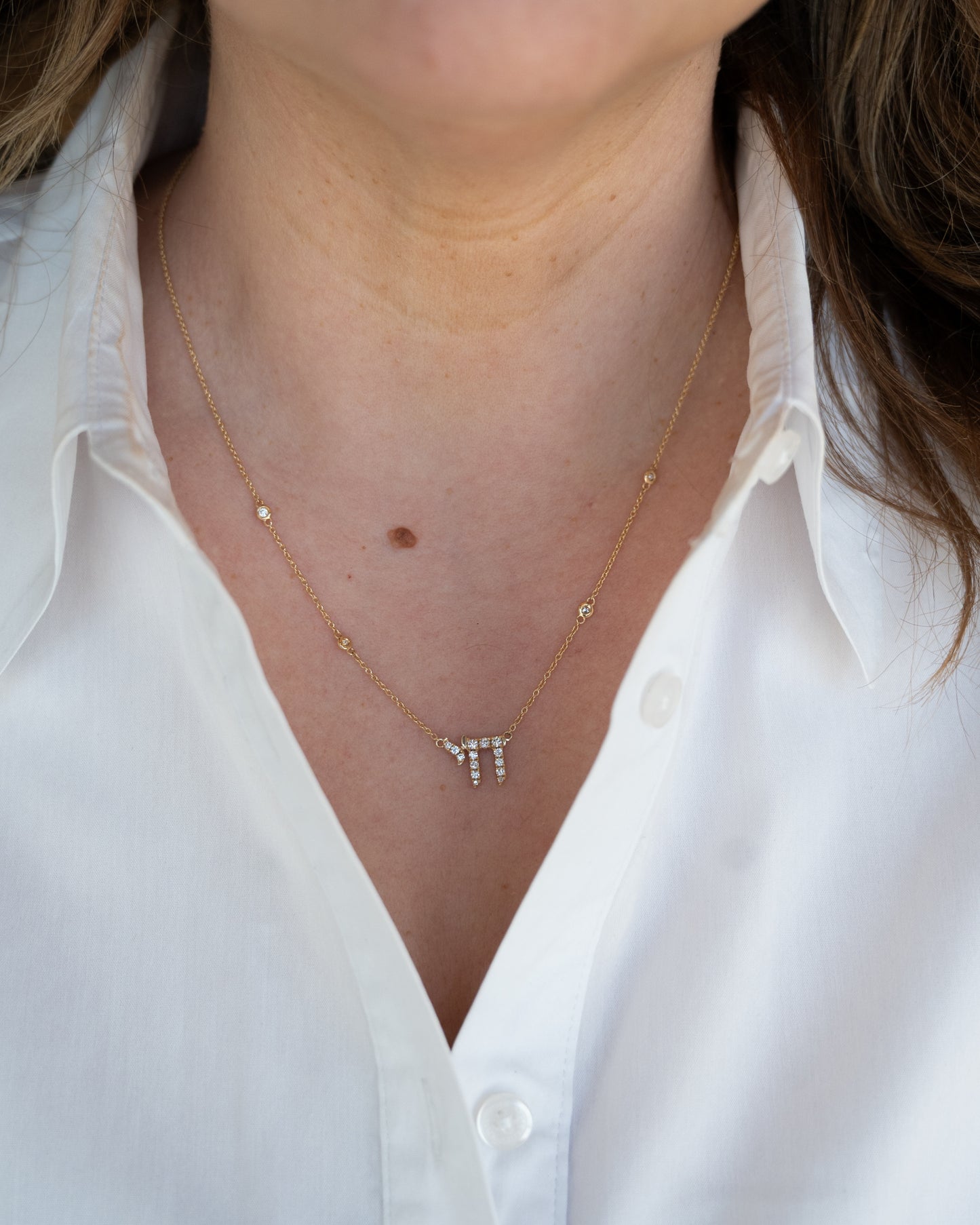 .33 Diamond Chai Pendant Necklace 14k Yellow Gold