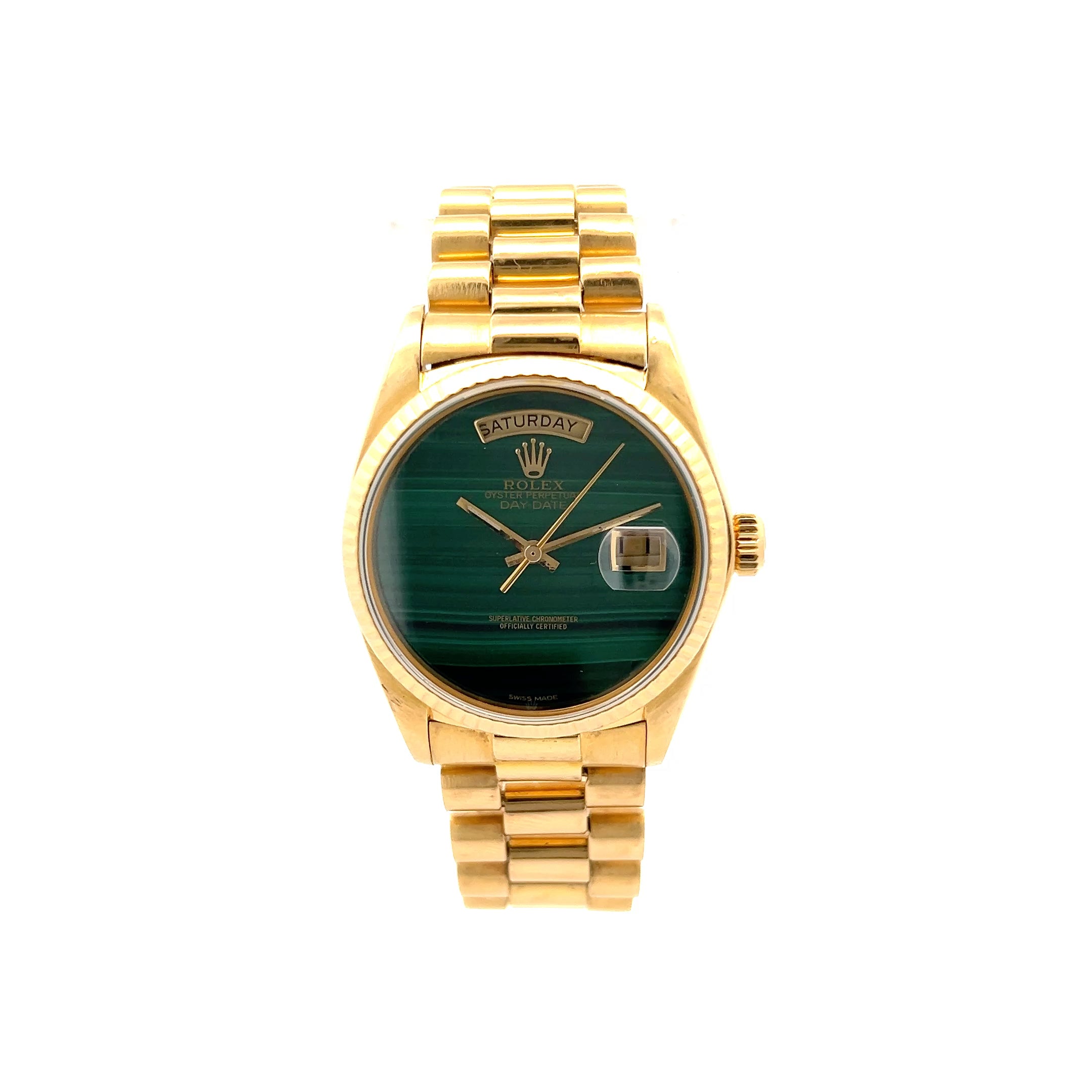 Rolex President Day-Date Malachite Dial 18k Yellow Gold – Filigree