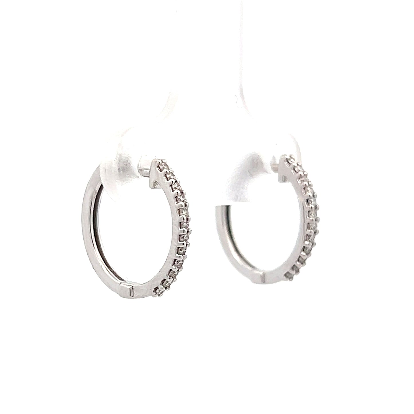 Dainty Hoop Earrings w/ Diamonds in 14k White Gold