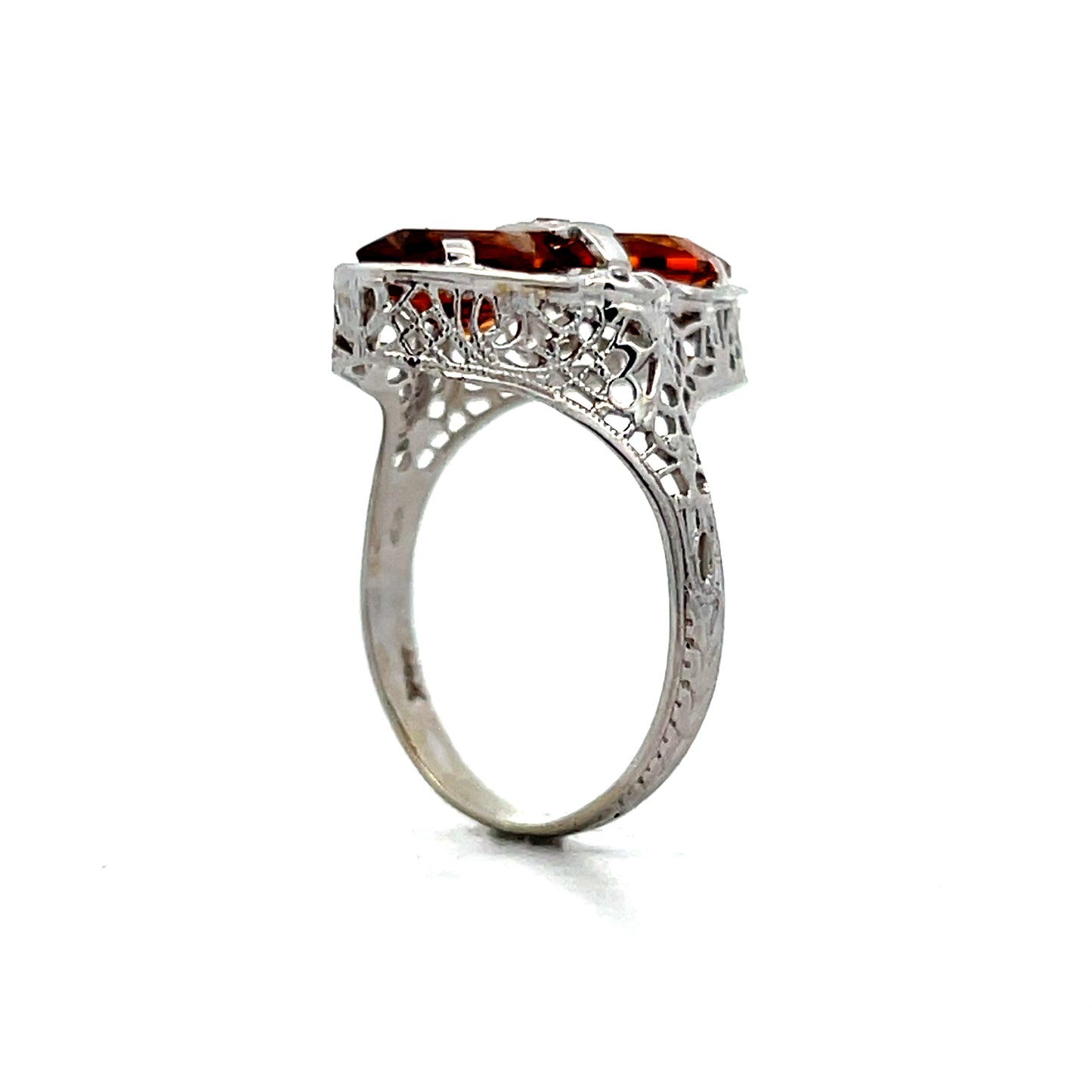 2.28 Art Deco Shield Cut Citrine Right Hand Ring in 14k White Gold