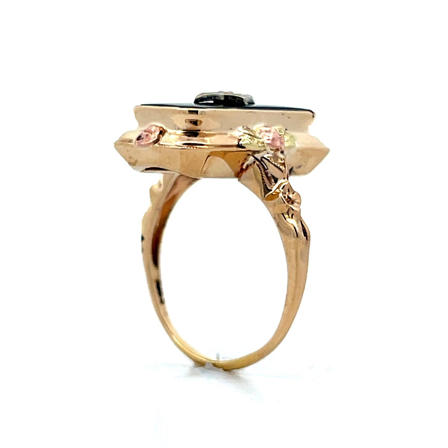 Antique Art Deco Onyx & Diamond Cocktail Ring in 18k