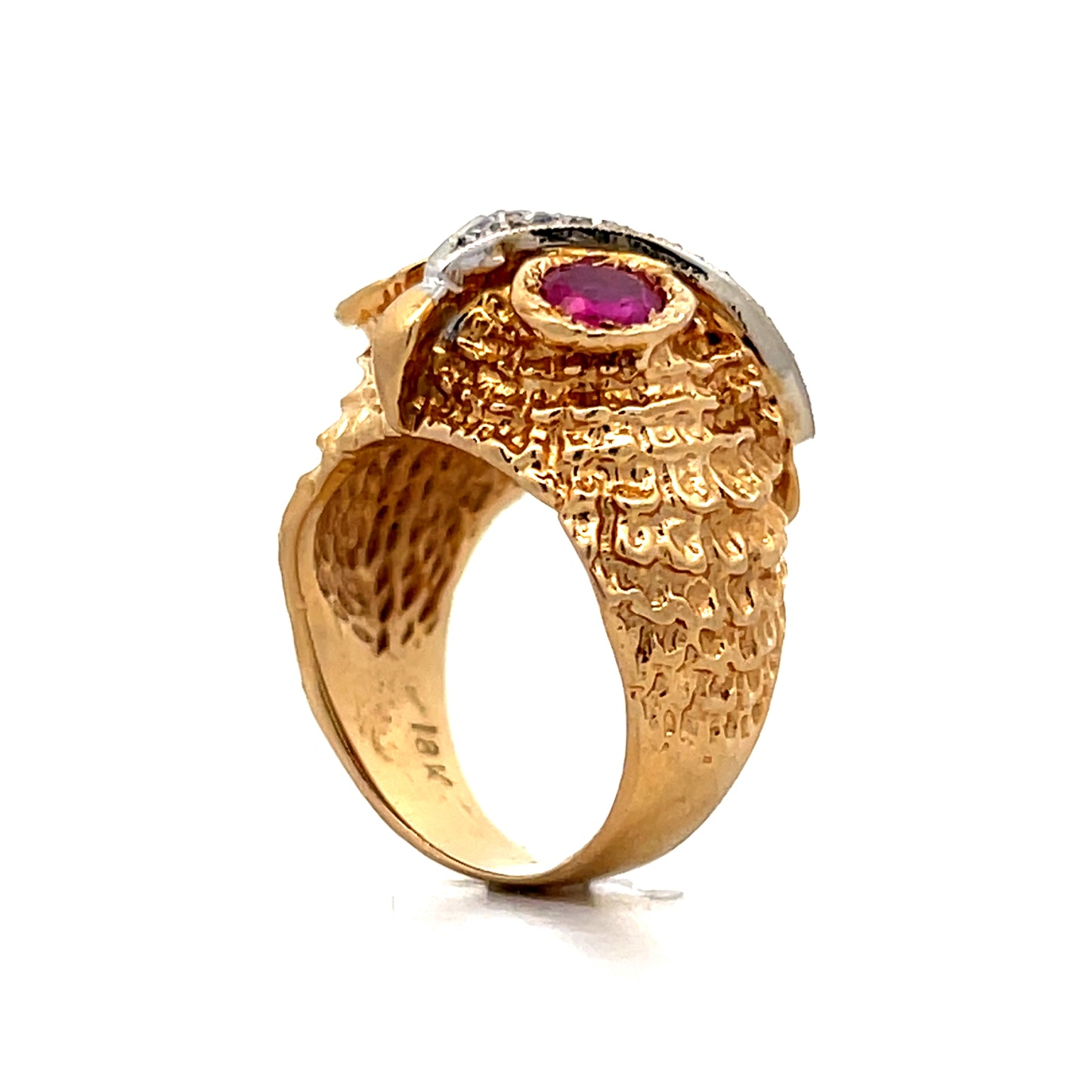 Vintage Mid-Century Ruby & Diamond Cocktail Ring in 18k